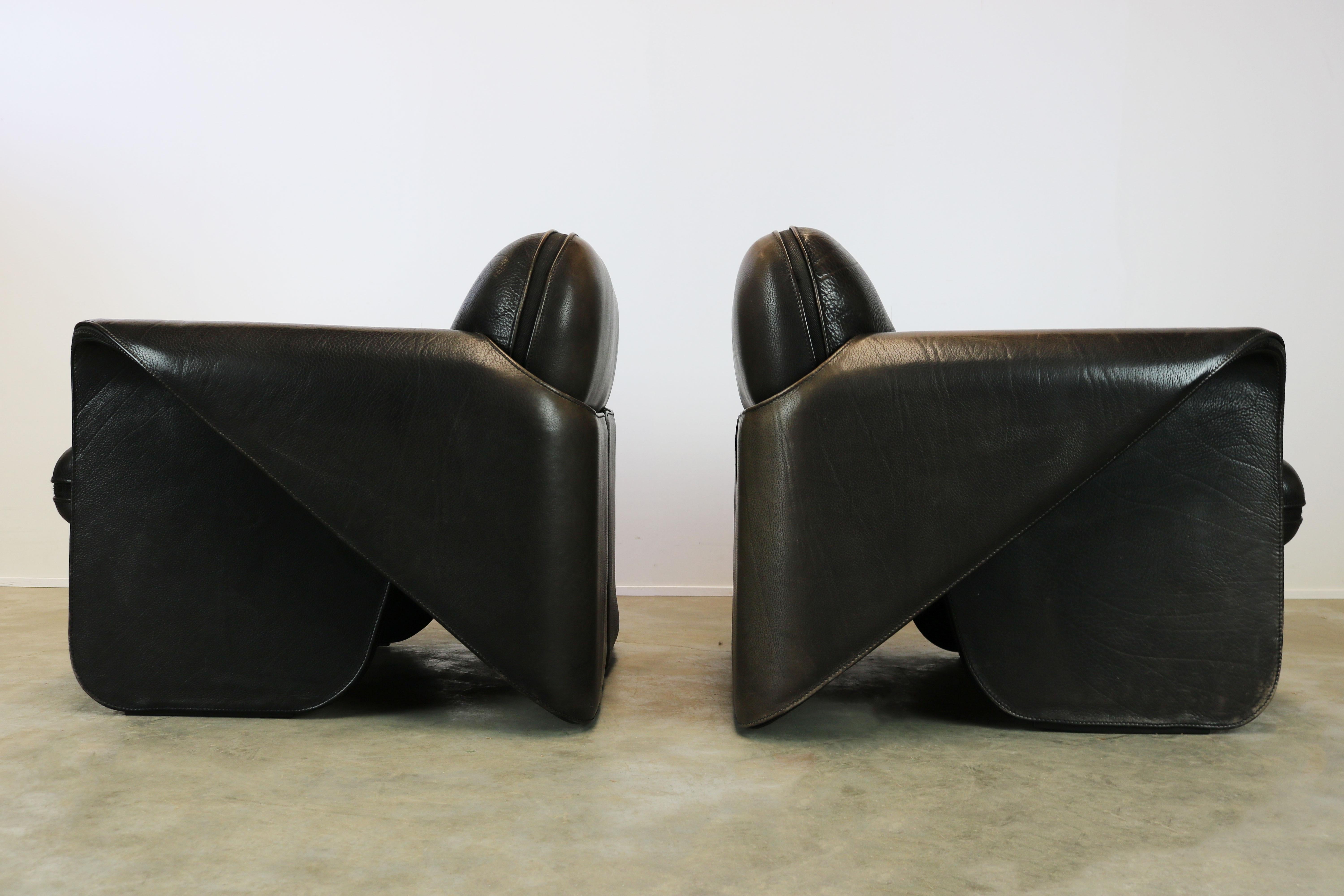 Rare Pair of Swiss De Sede Ds 125 Lounge Chairs by Gerd Lange 1978 Black Leather 6
