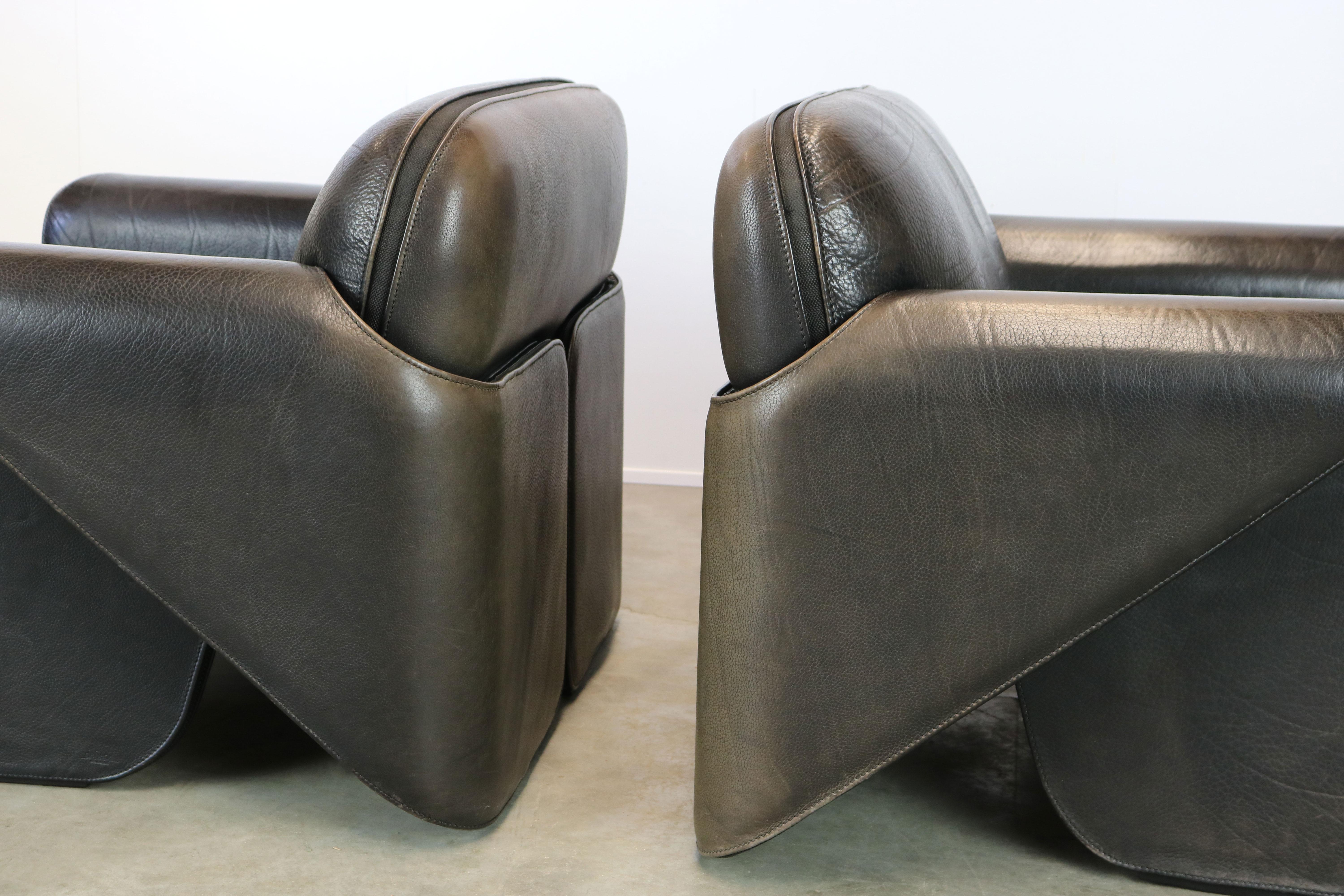 Rare Pair of Swiss De Sede Ds 125 Lounge Chairs by Gerd Lange 1978 Black Leather 7