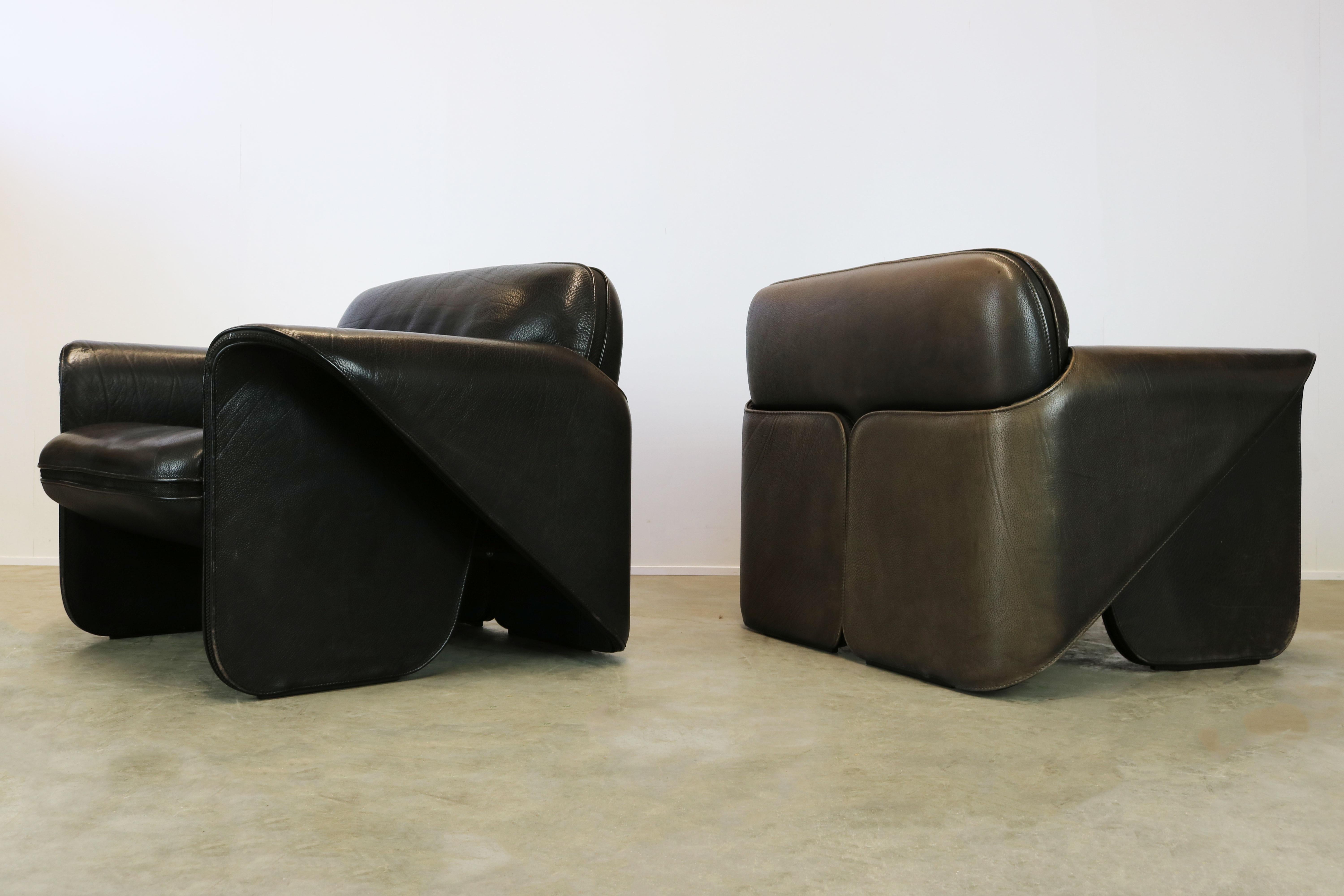 Rare Pair of Swiss De Sede Ds 125 Lounge Chairs by Gerd Lange 1978 Black Leather 8