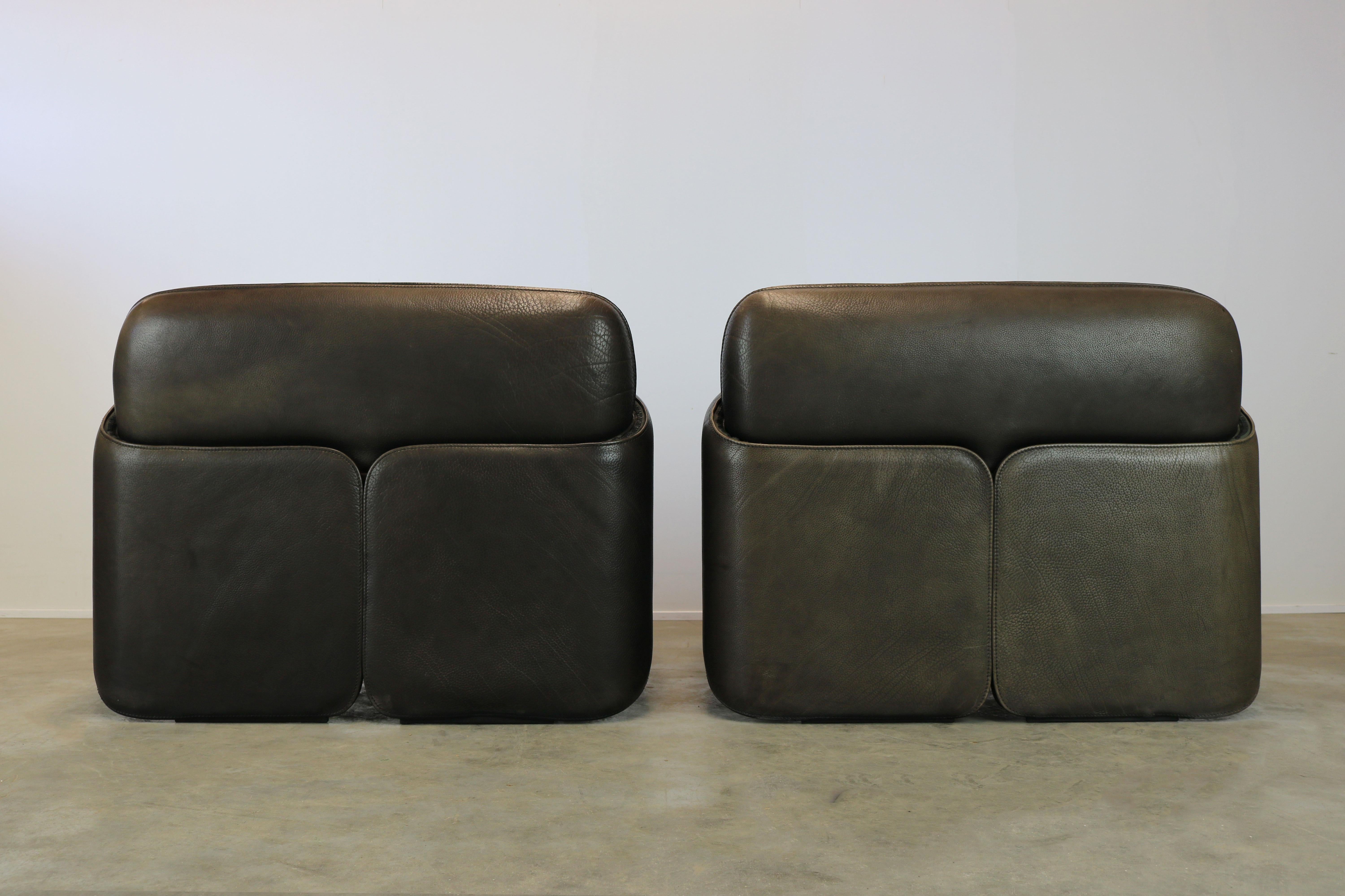 Rare Pair of Swiss De Sede Ds 125 Lounge Chairs by Gerd Lange 1978 Black Leather 10