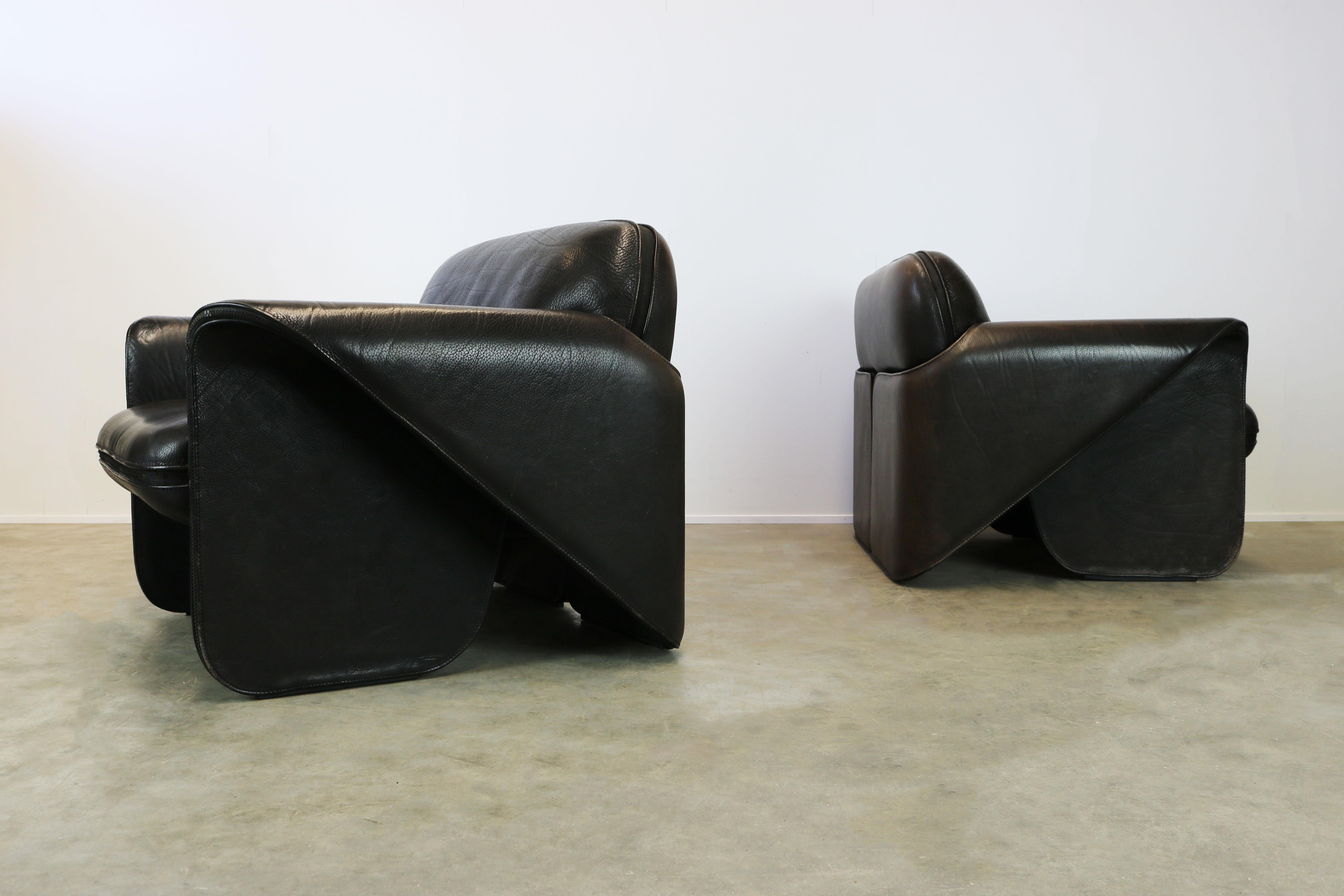 Rare Pair of Swiss De Sede Ds 125 Lounge Chairs by Gerd Lange 1978 Black Leather 13