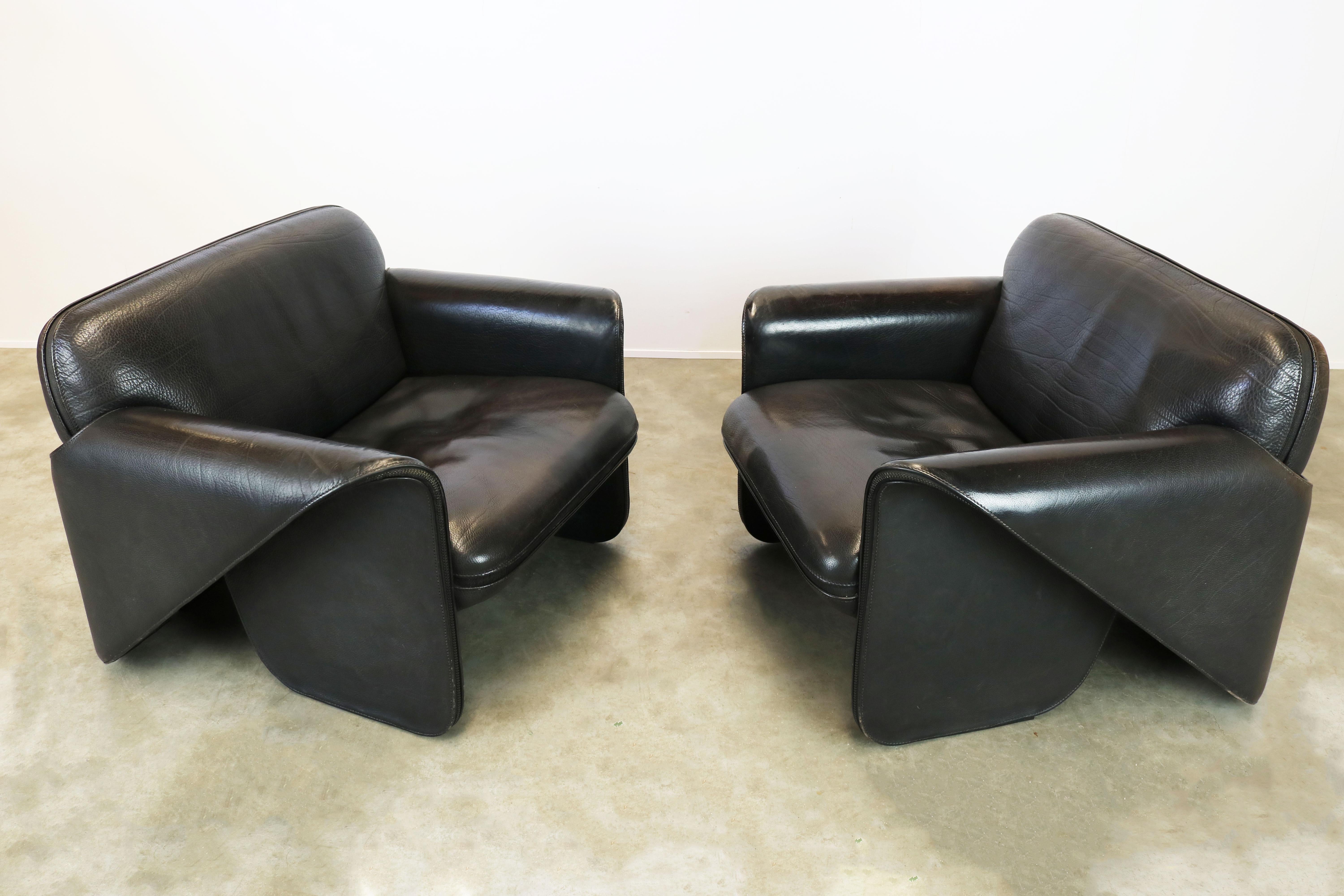 Rare Pair of Swiss De Sede Ds 125 Lounge Chairs by Gerd Lange 1978 Black Leather In Good Condition In Ijzendijke, NL