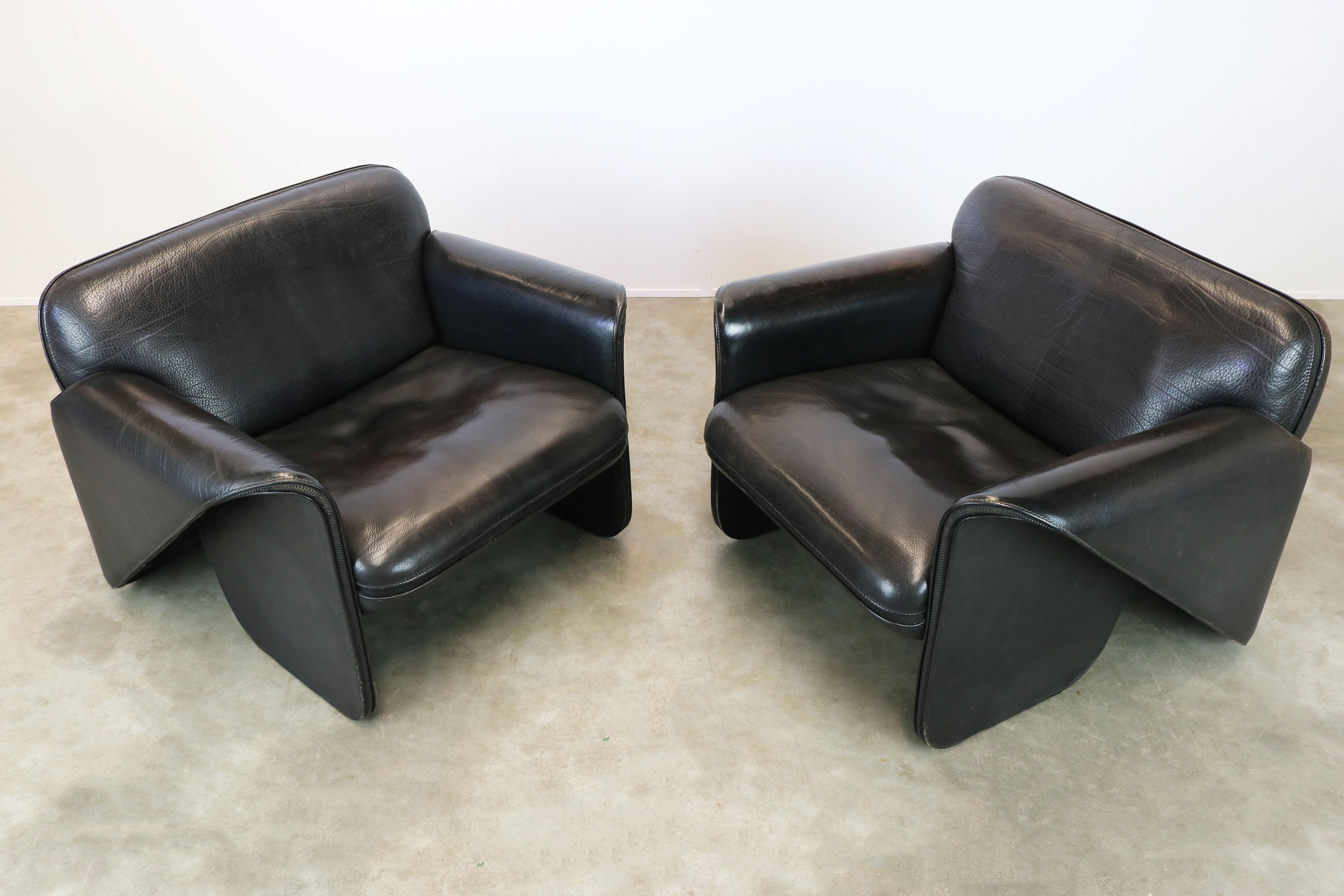 Rare Pair of Swiss De Sede Ds 125 Lounge Chairs by Gerd Lange 1978 Black Leather 1