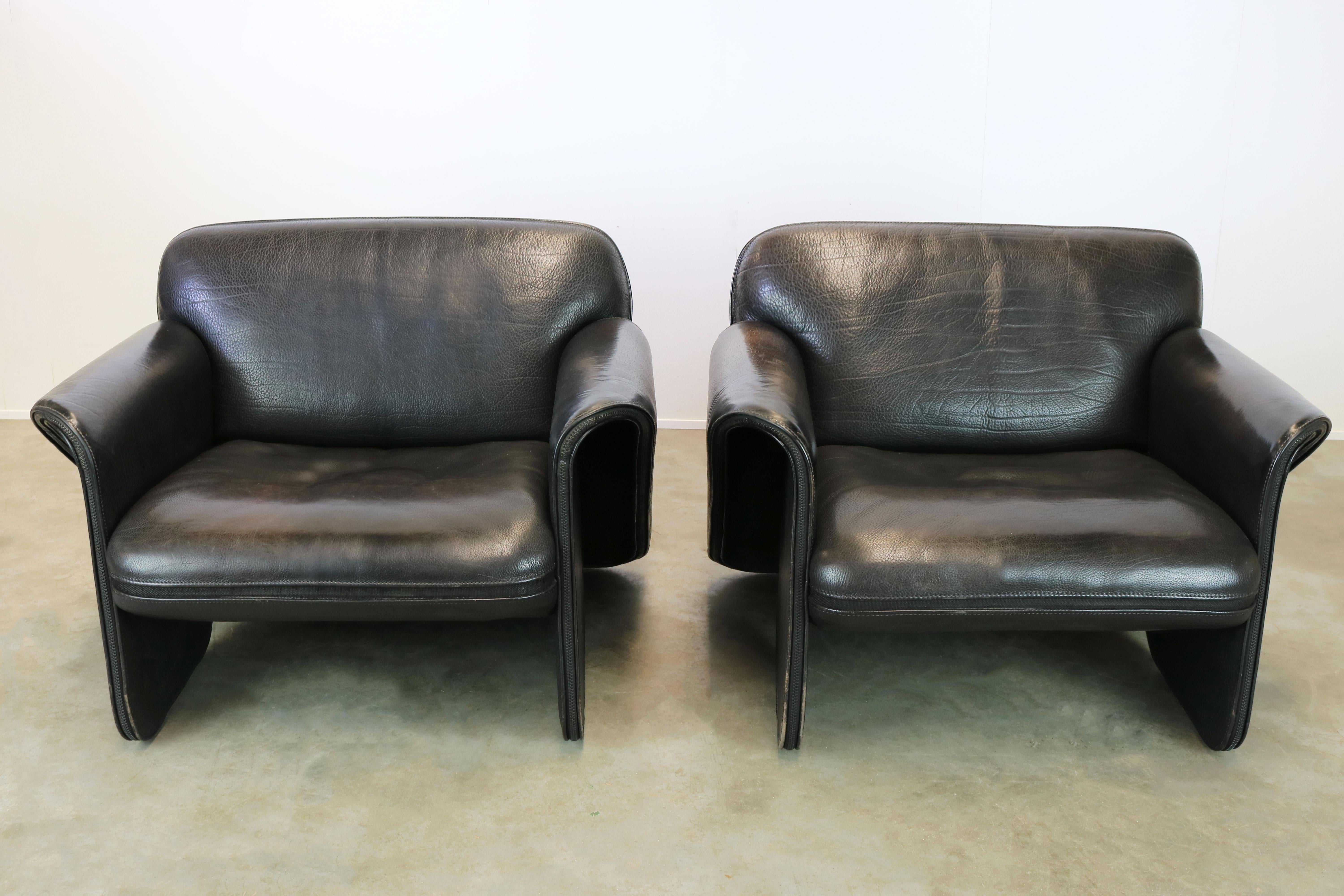 Rare Pair of Swiss De Sede Ds 125 Lounge Chairs by Gerd Lange 1978 Black Leather 2