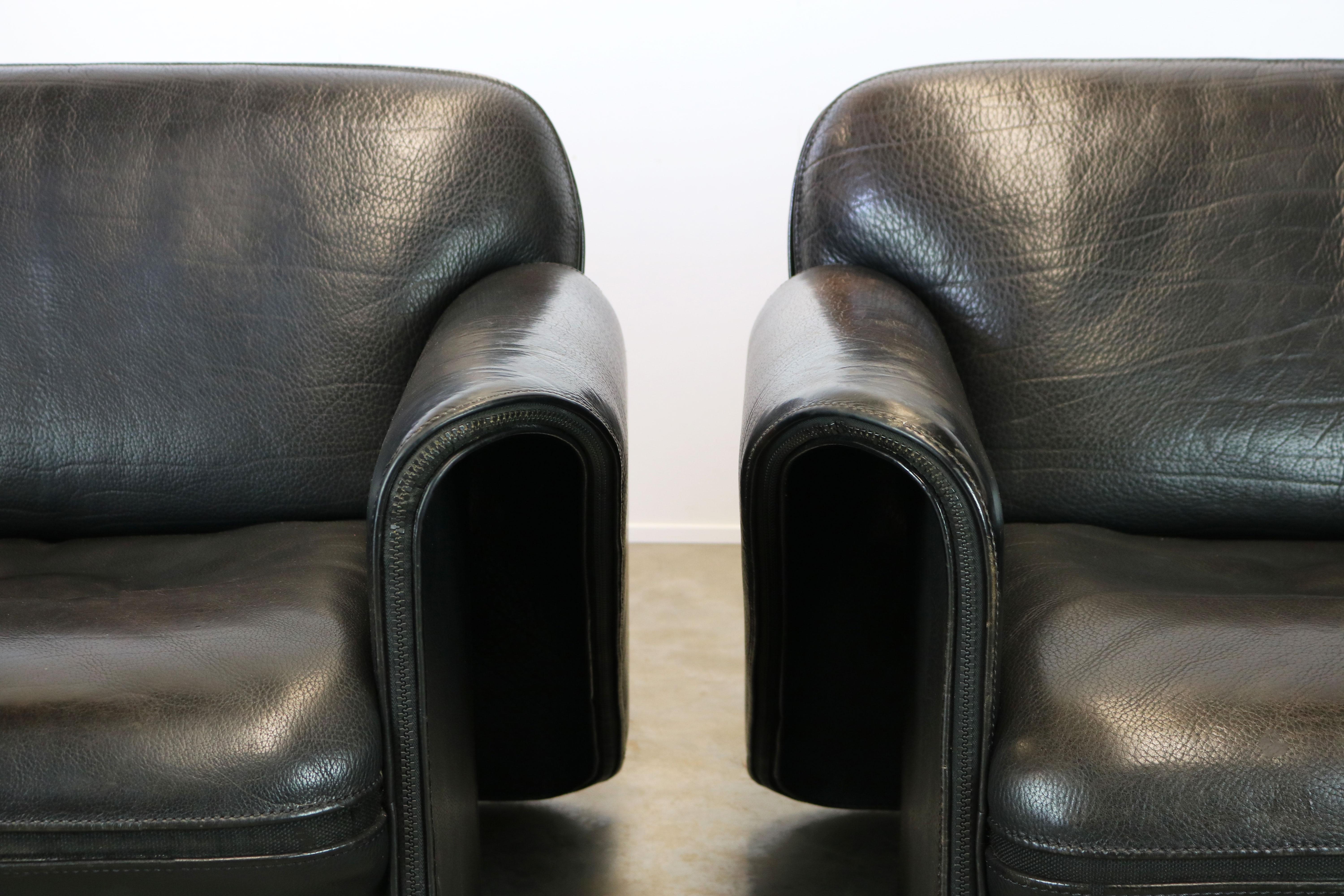 Rare Pair of Swiss De Sede Ds 125 Lounge Chairs by Gerd Lange 1978 Black Leather 3