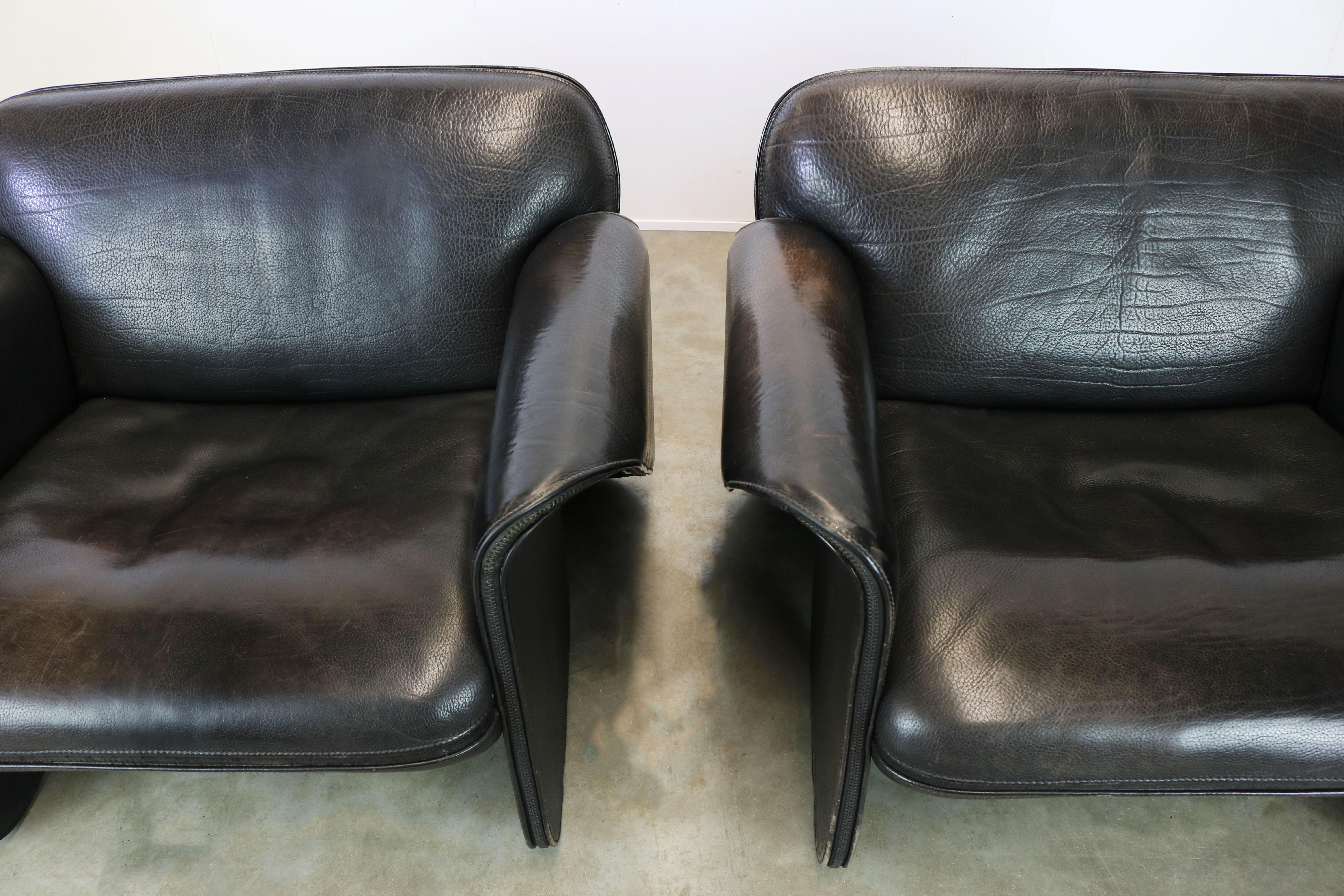 Rare Pair of Swiss De Sede Ds 125 Lounge Chairs by Gerd Lange 1978 Black Leather 4