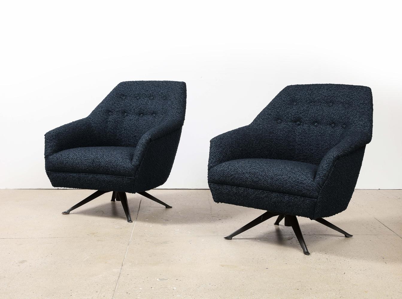 Mid-Century Modern Rare Pair of Swivel Lounge Chairs by Osvaldo Borsani for Abv For Sale