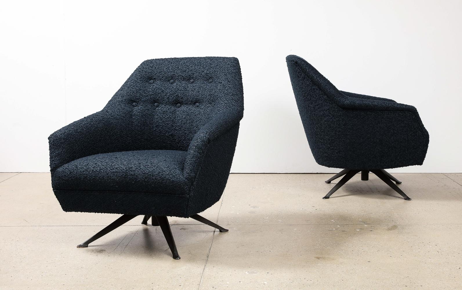 Mid-20th Century Rare Pair of Swivel Lounge Chairs by Osvaldo Borsani for Abv