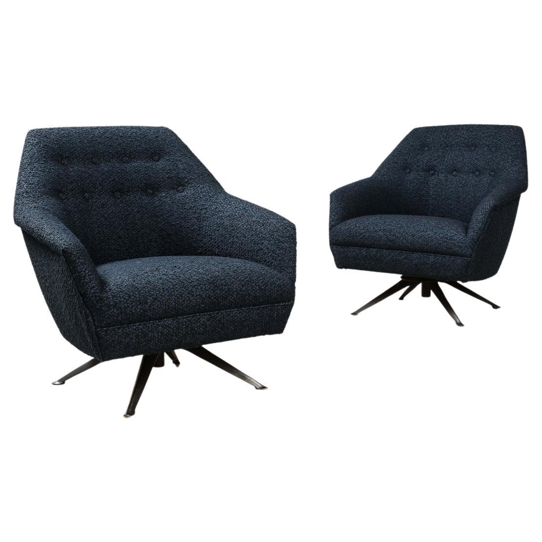 Rare Pair of Swivel Lounge Chairs by Osvaldo Borsani for Abv For Sale