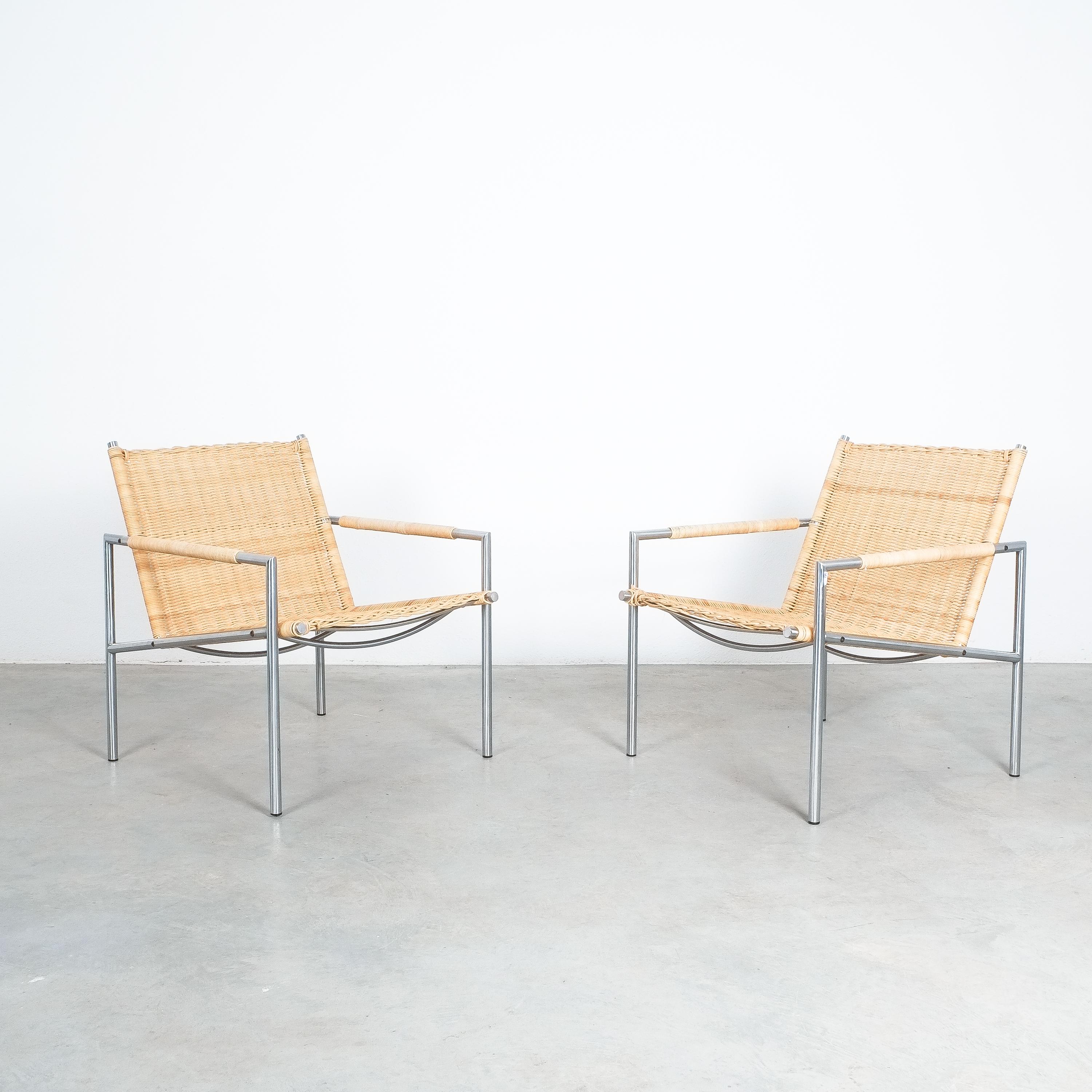 Rare Pair of SZ 01 Lounge Chairs Cane and Chrome by Martin Visser, 1960 3