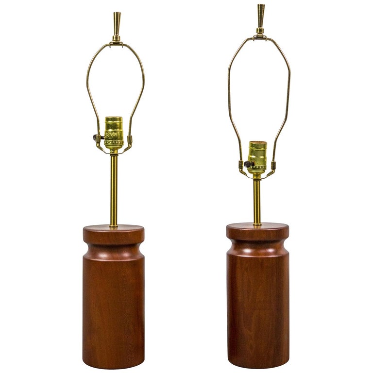Rare Pair of Table Lamps by Arden Riddle in Cherry For Sale at 1stDibs