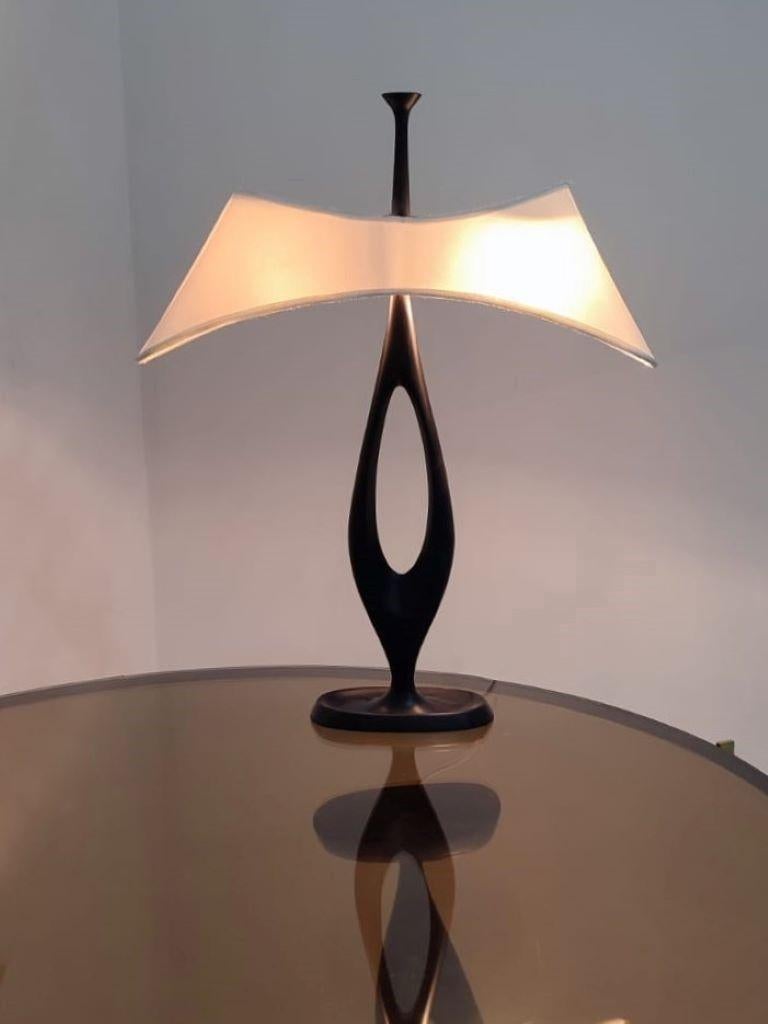 Blackened Rare Pair of Table Lamps by Max Ingrand for Fontana Arte, 1955-1956, Italy For Sale
