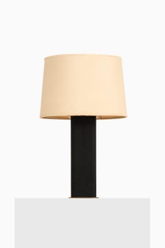 Rare Pair of Table Lamps in Brass, Leather and Original Lamp Shades, 1950's