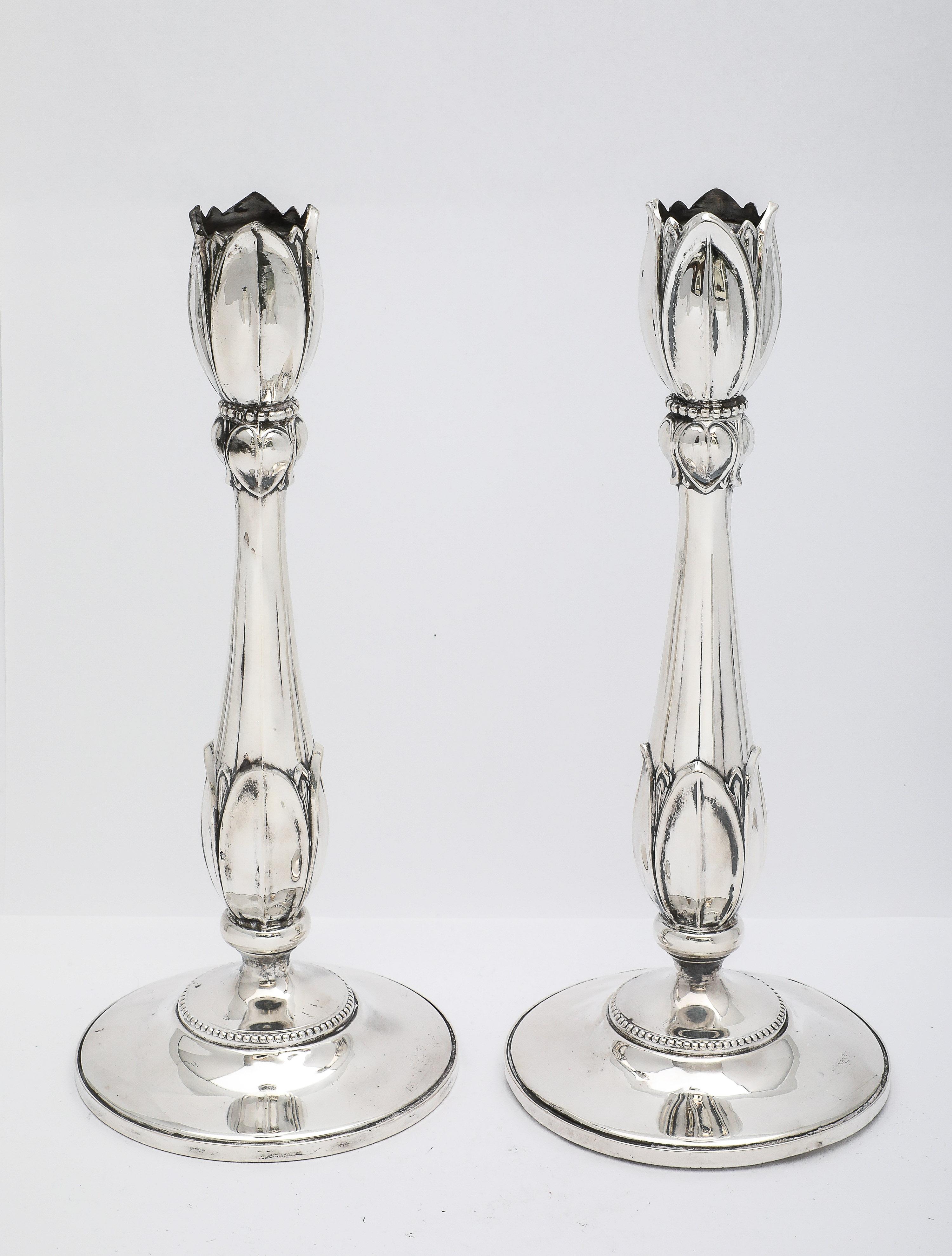 Rare Pair of Tall Sterling Silver Art Nouveau-Style Flower-Form Candlesticks For Sale 5