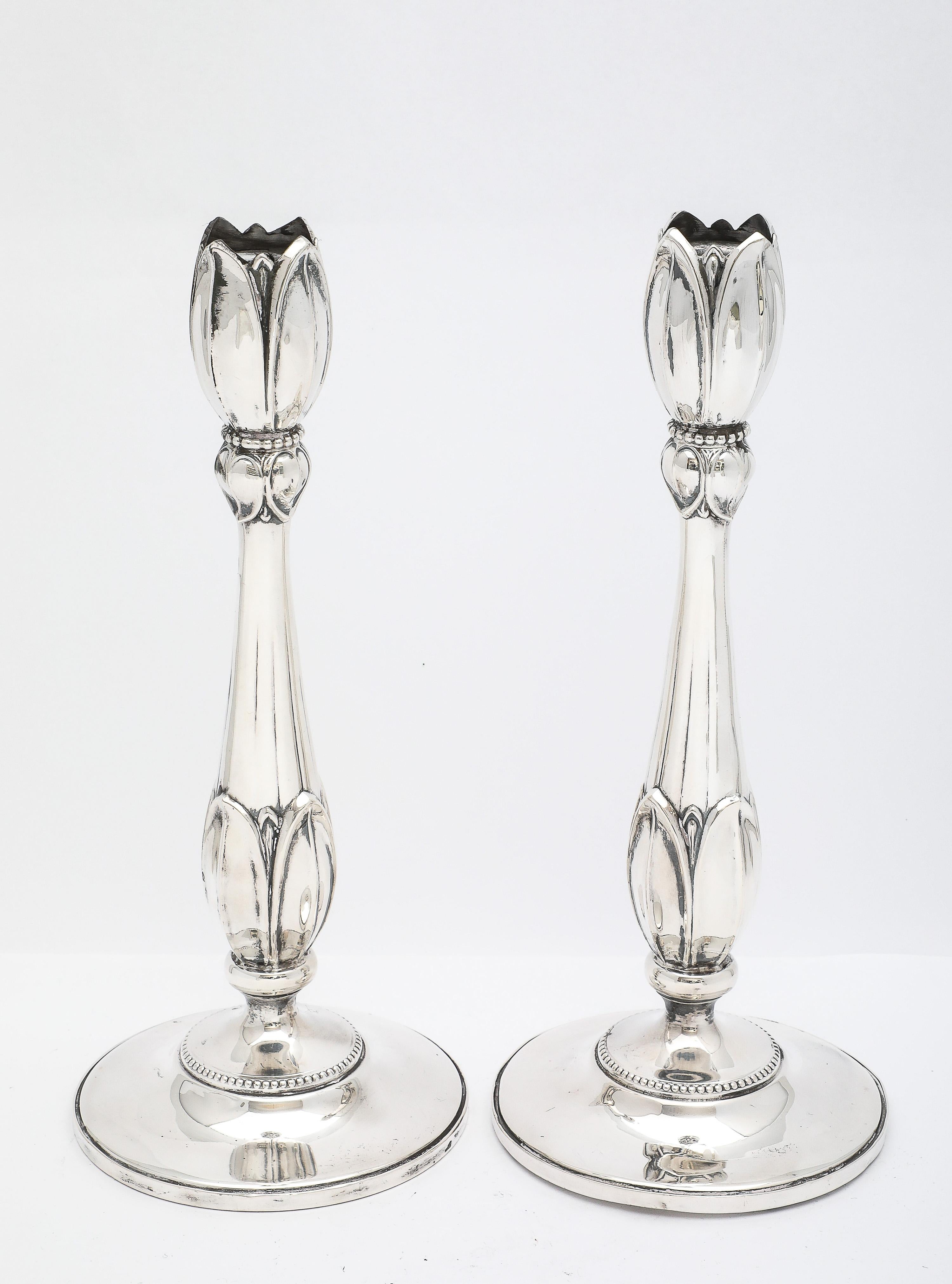 Rare Pair of Tall Sterling Silver Art Nouveau-Style Flower-Form Candlesticks For Sale 6
