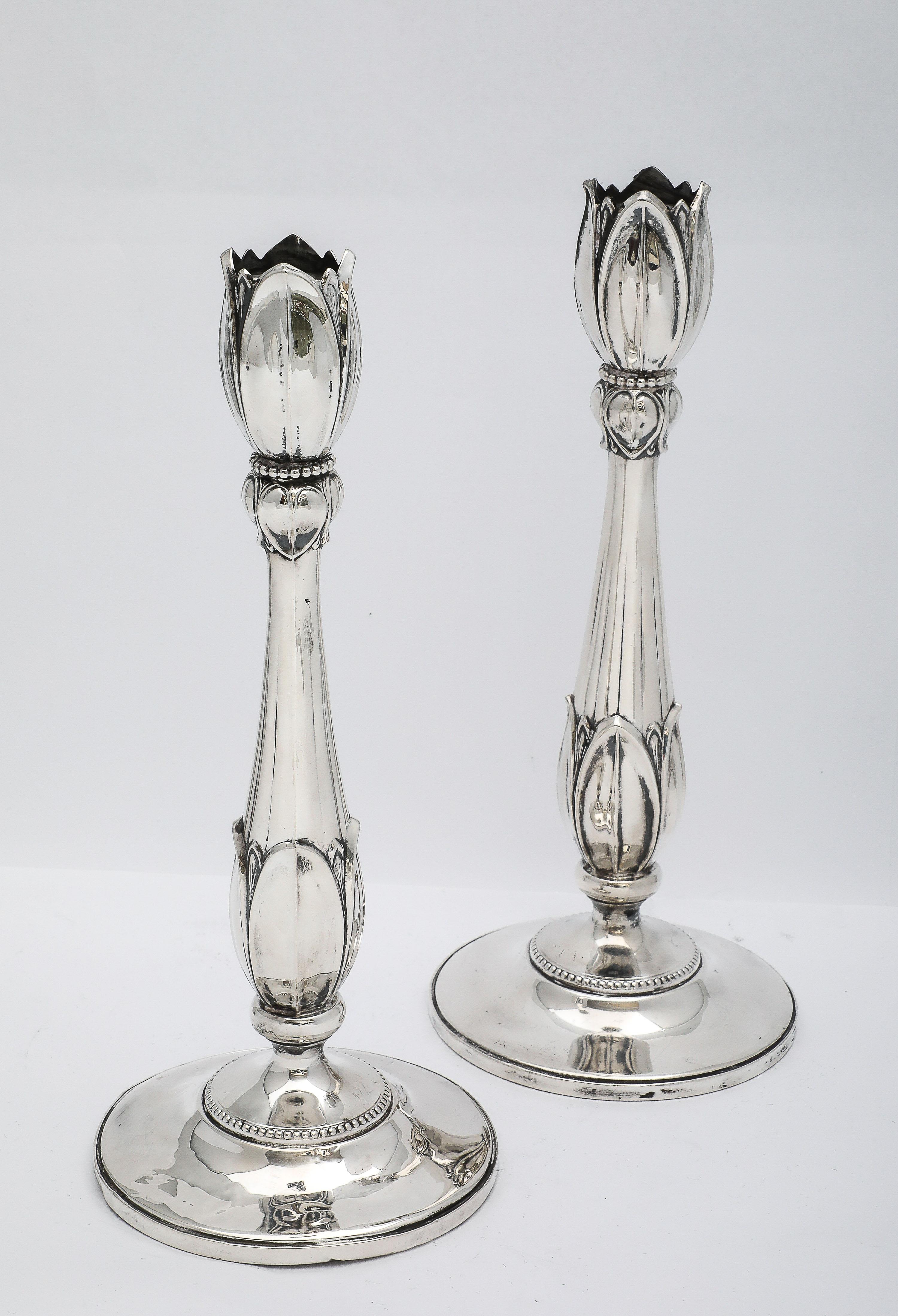 Rare Pair of Tall Sterling Silver Art Nouveau-Style Flower-Form Candlesticks For Sale 11