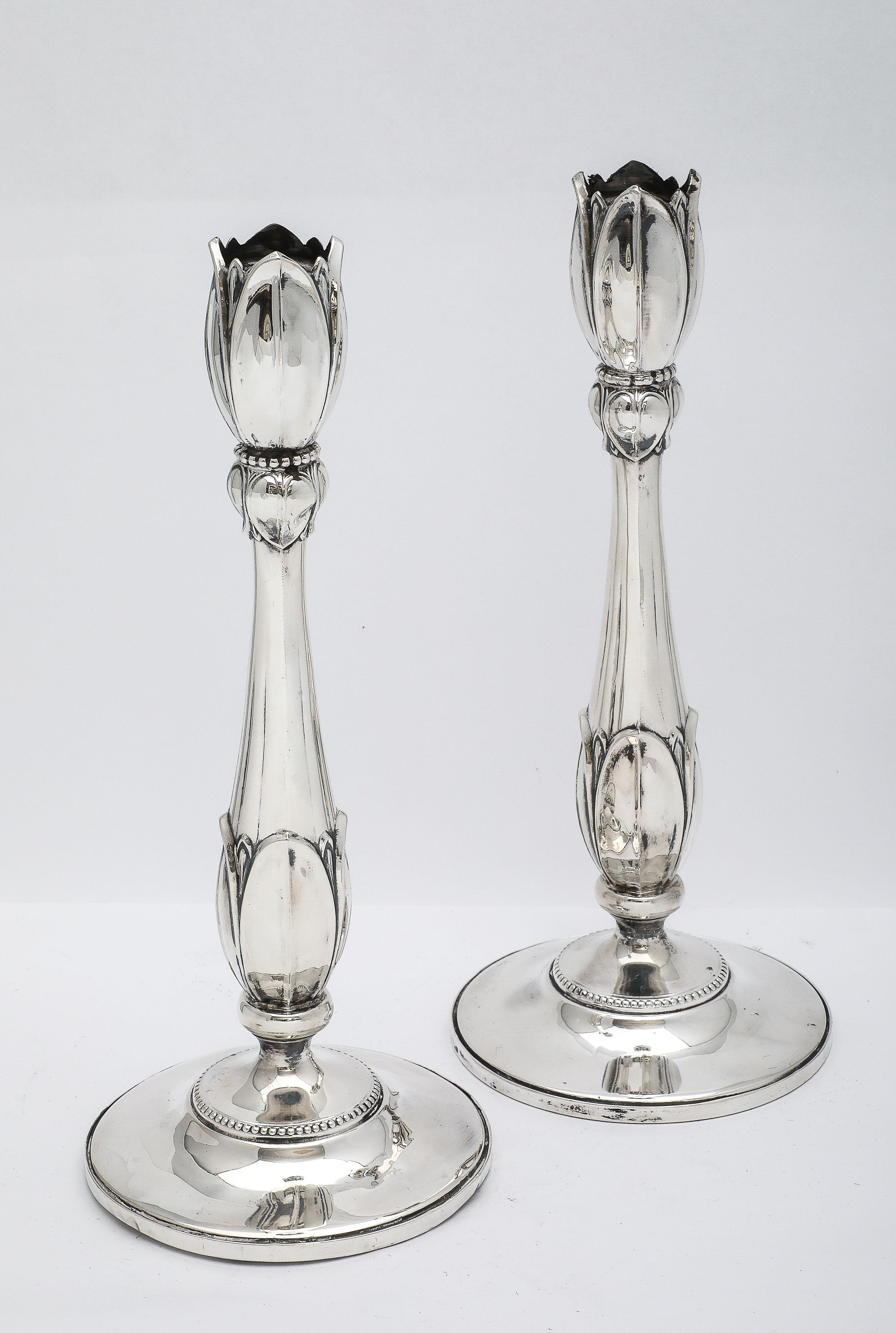 Rare Pair of Tall Sterling Silver Art Nouveau-Style Flower-Form Candlesticks For Sale 12