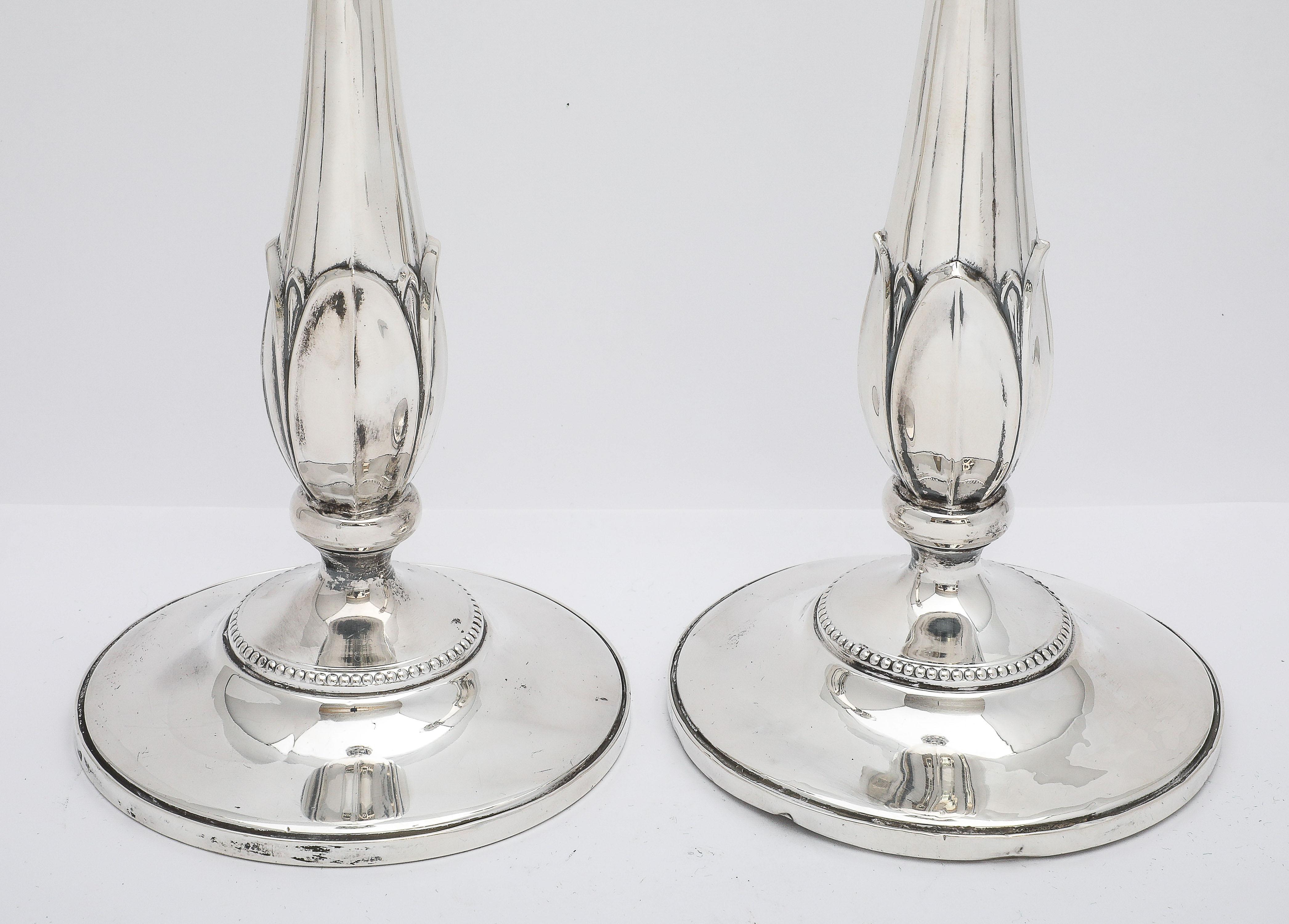 Rare Pair of Tall Sterling Silver Art Nouveau-Style Flower-Form Candlesticks In Good Condition For Sale In New York, NY