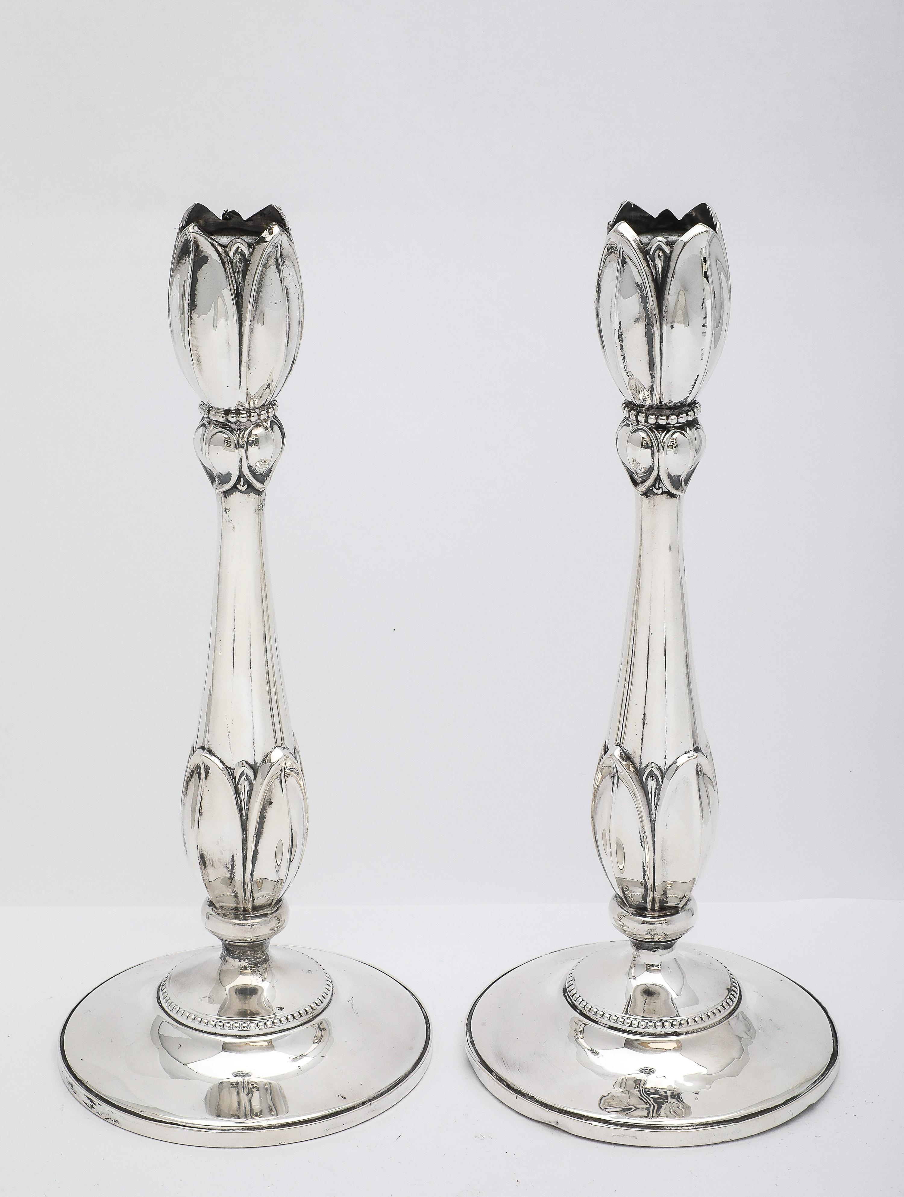 Rare Pair of Tall Sterling Silver Art Nouveau-Style Flower-Form Candlesticks For Sale 2