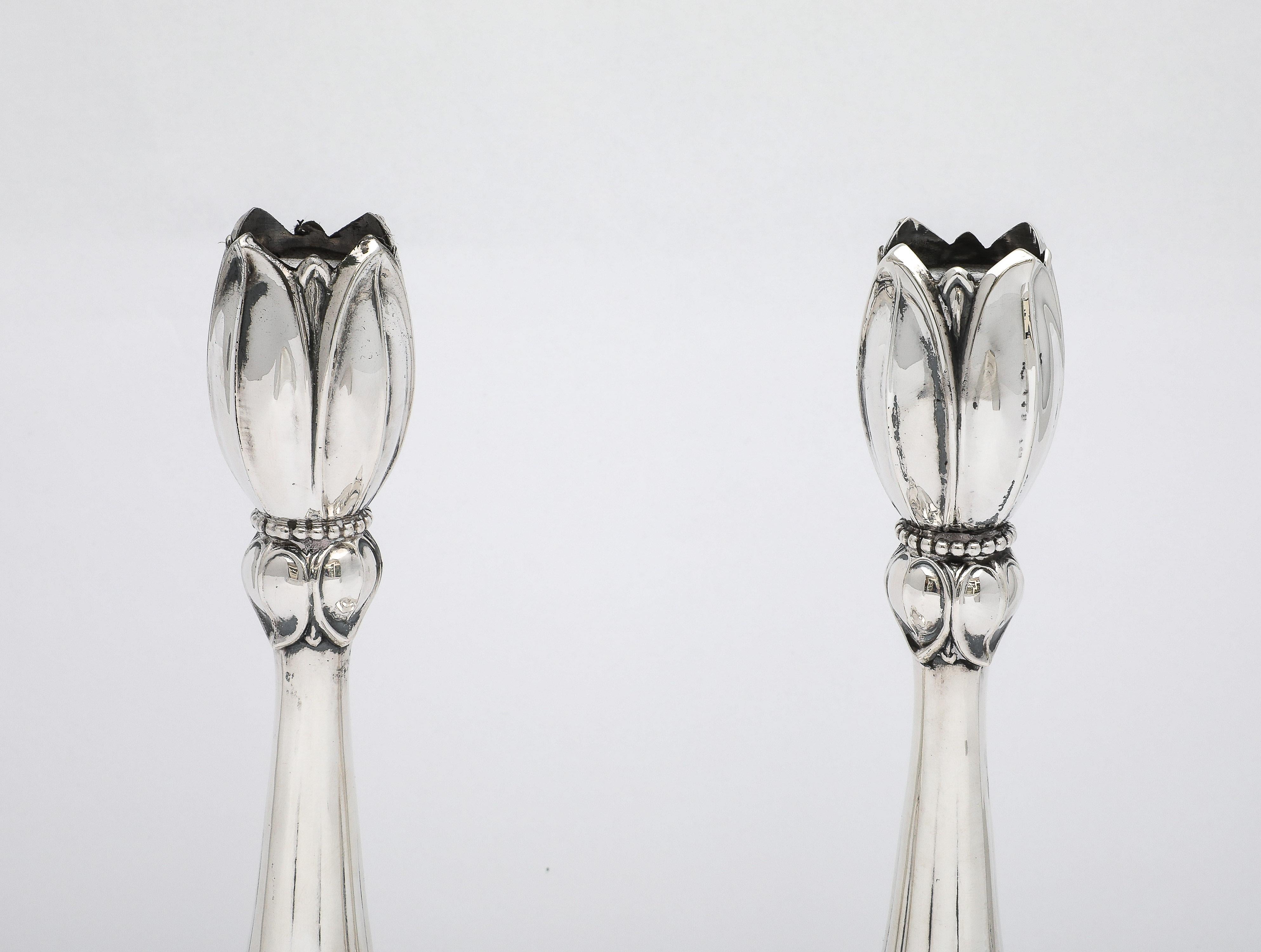 Rare Pair of Tall Sterling Silver Art Nouveau-Style Flower-Form Candlesticks For Sale 4