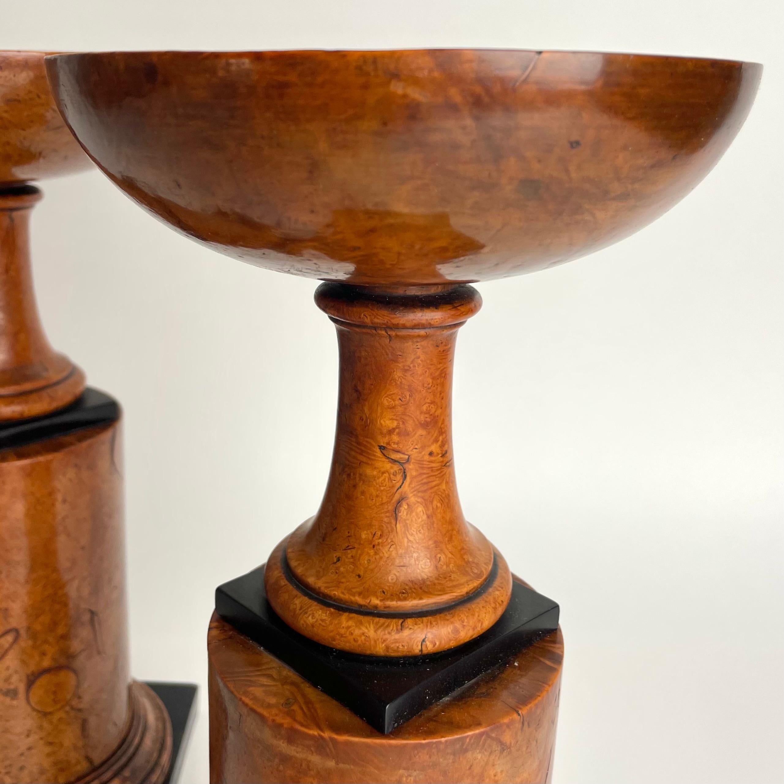 Rare pair of Tazzas in Maple root with blackened details in Empire from 1820s 4