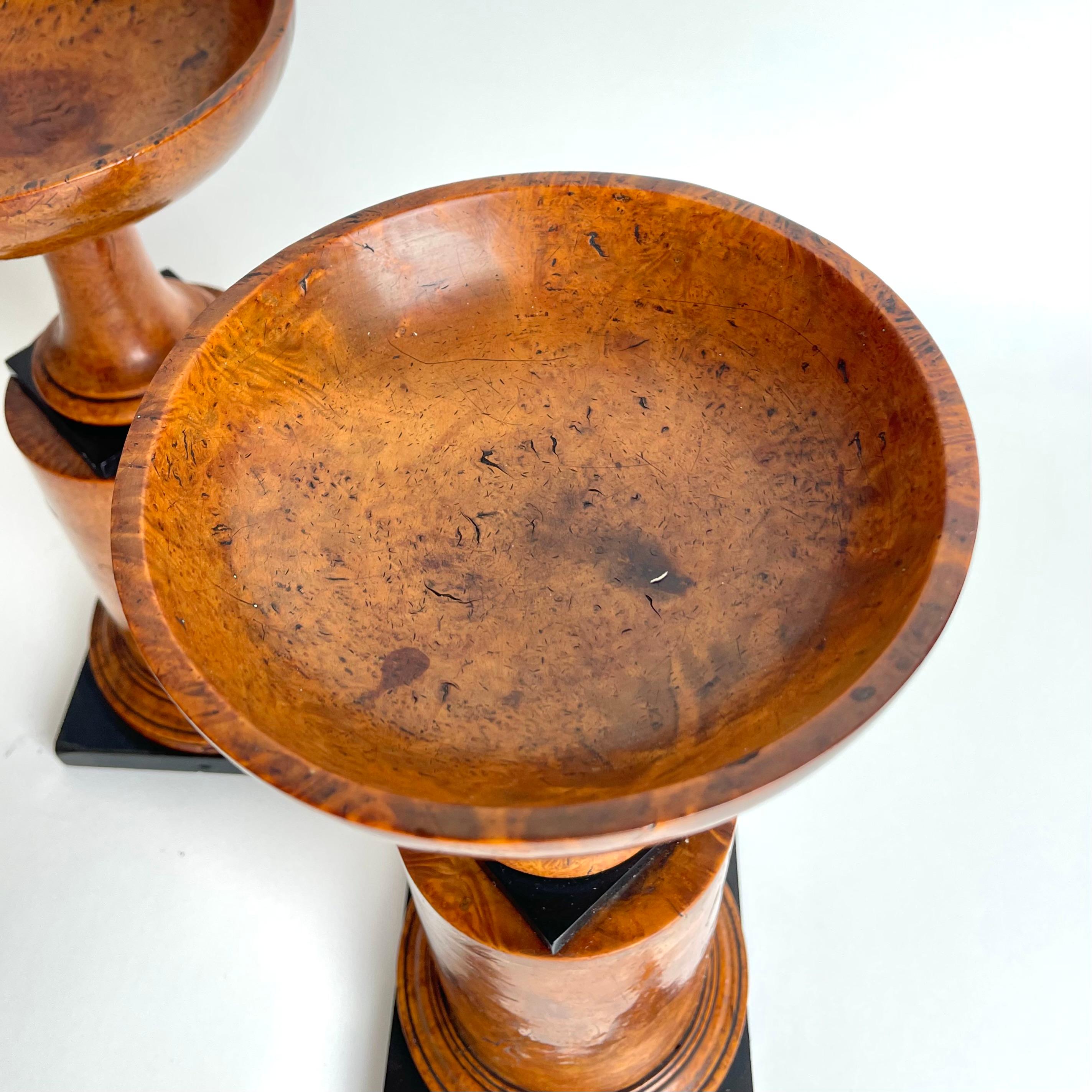 Rare pair of Tazzas in Maple root with blackened details in Empire from 1820s 3