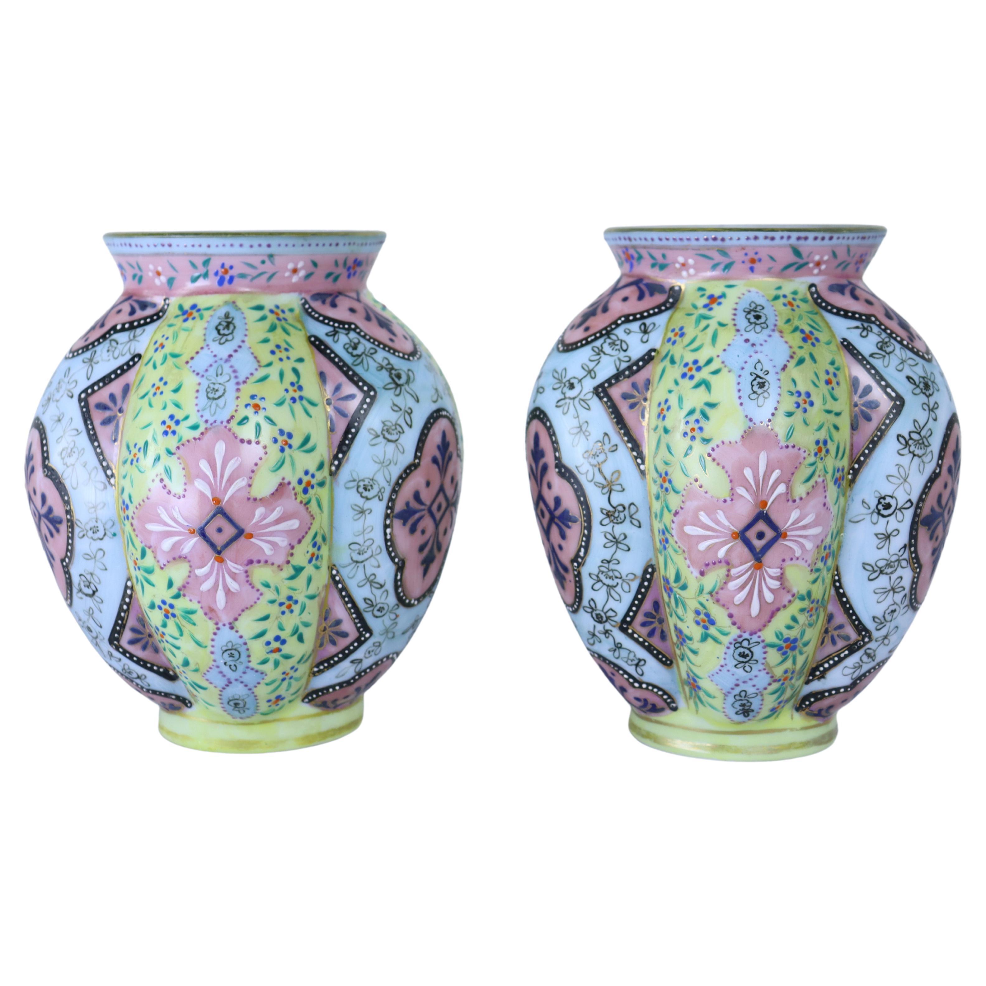 Rare Pair of Thomas Webb Opaline Glass Vases For Sale