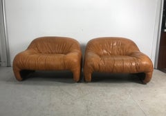 Rare Pair of Tobia Scarpa "Bonanza" Lounge Chairs in Cognac Leather, 1969