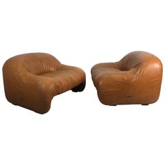 Rare Pair of Tobia Scarpa "Bonanza" Lounge Chairs in Cognac Leather, 1969