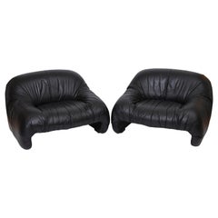 Rare Pair of Tobia Scarpa "Bonanza" Lounge Chairs in Leather, circa 1969