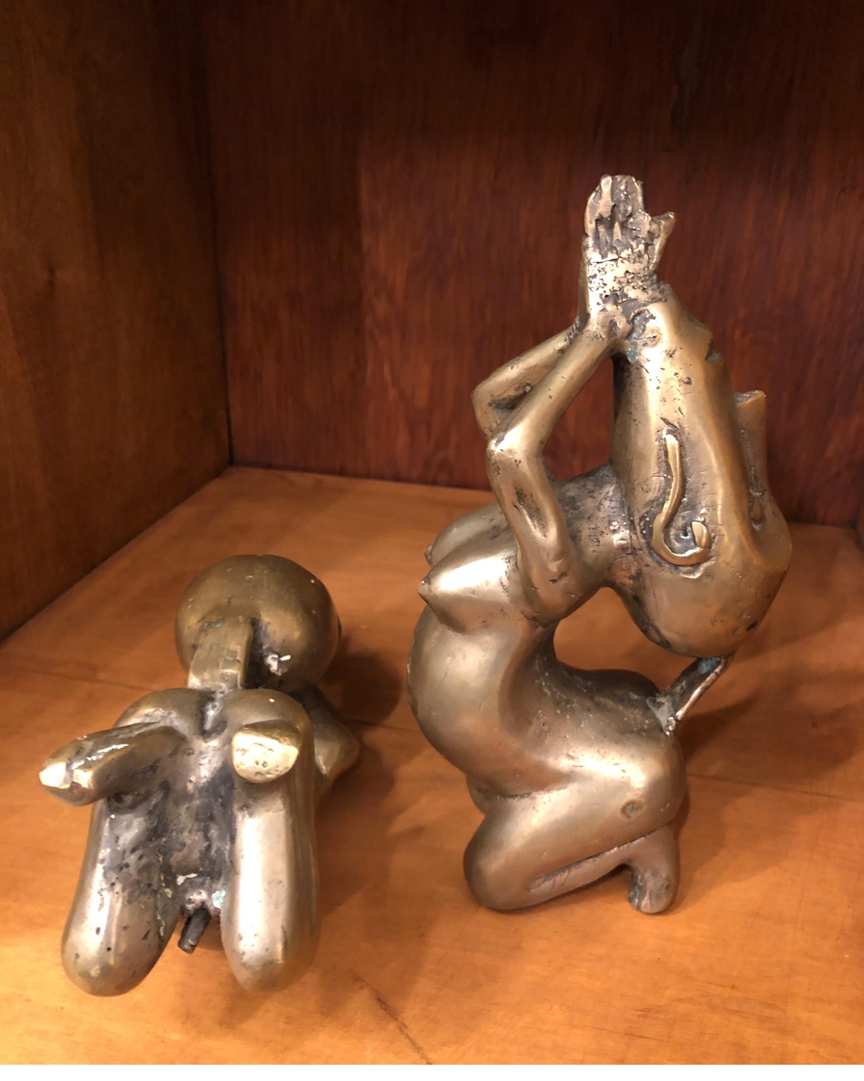 Rare Pair of Brass Dogon Nude Couple Kneeling/Fertility 5
