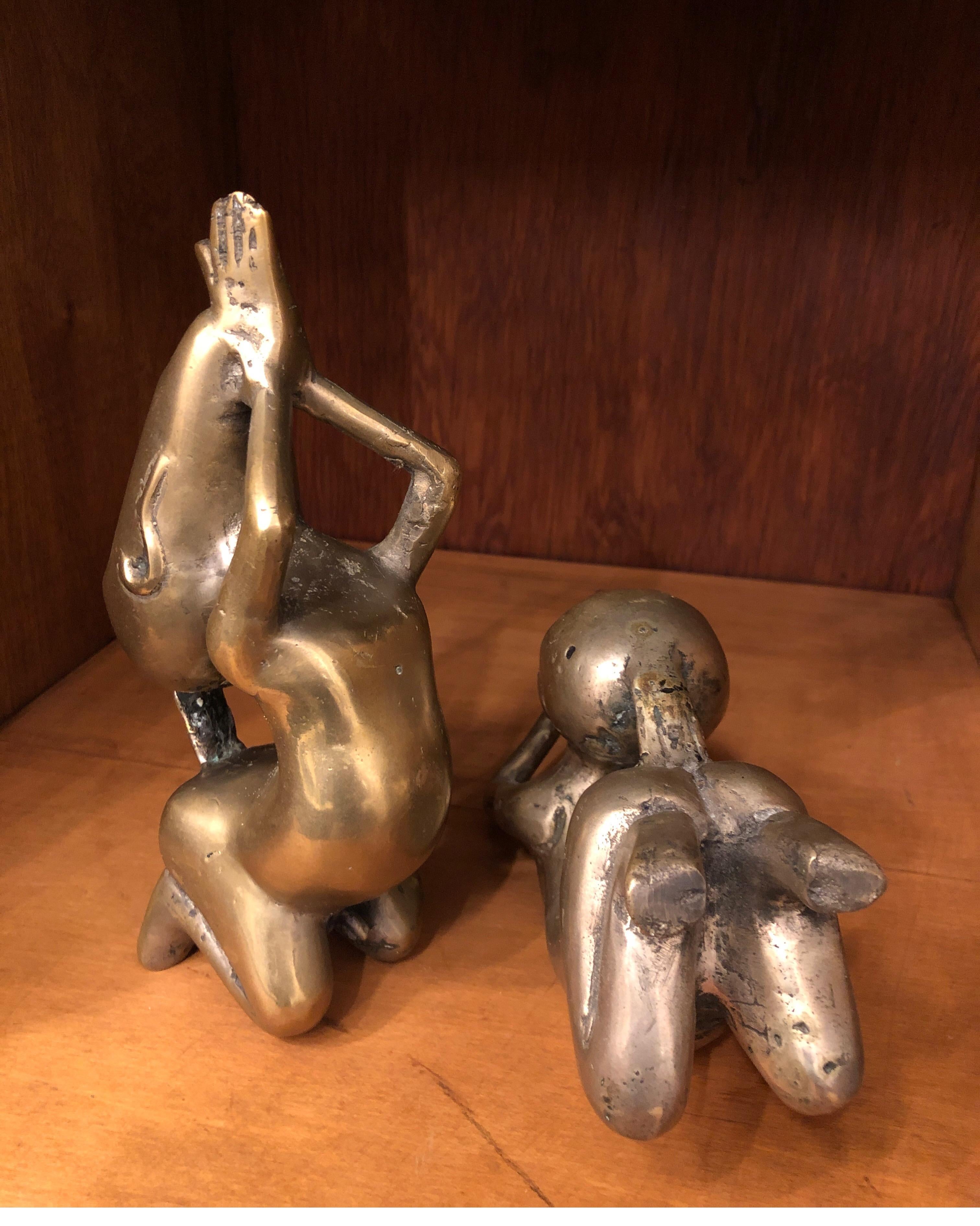 Rare Pair of Brass Dogon Nude Couple Kneeling/Fertility 6