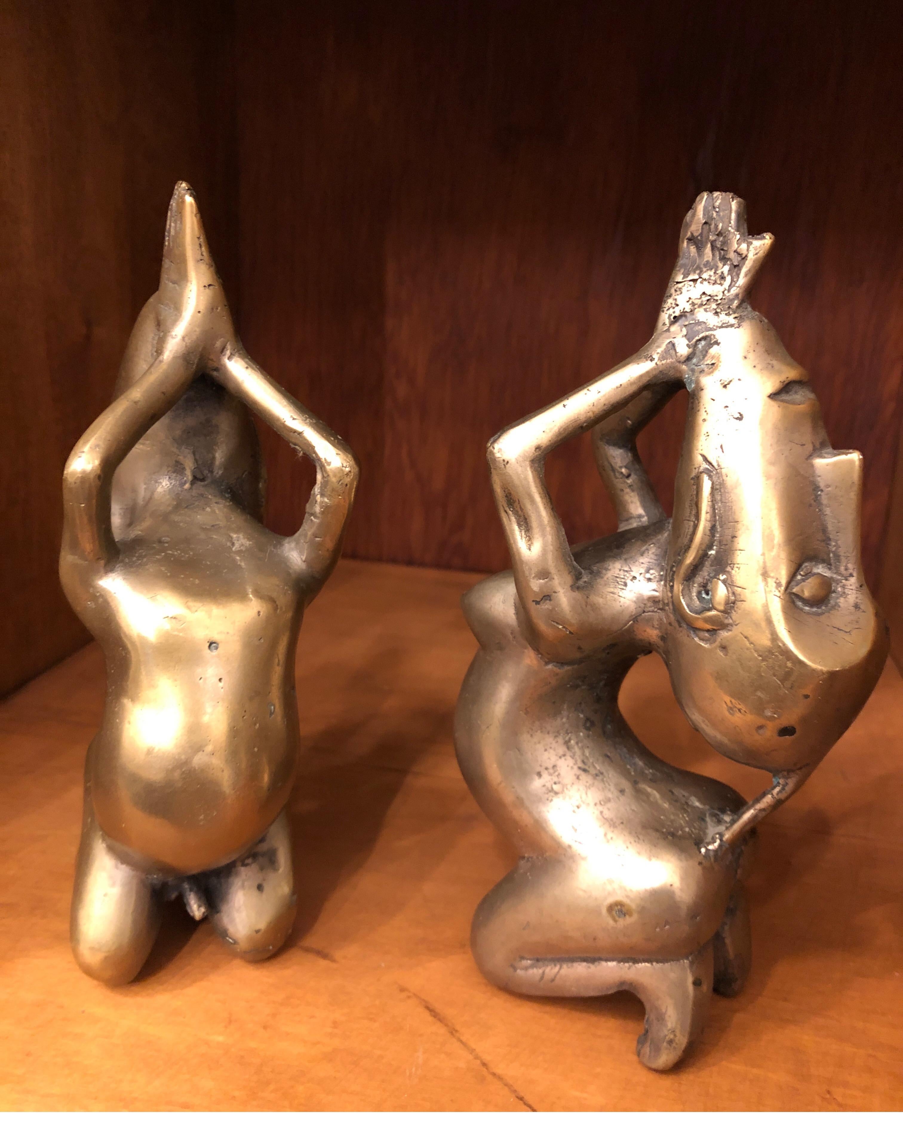Rare Pair of Brass Dogon Nude Couple Kneeling/Fertility In Good Condition In Los Angeles, CA