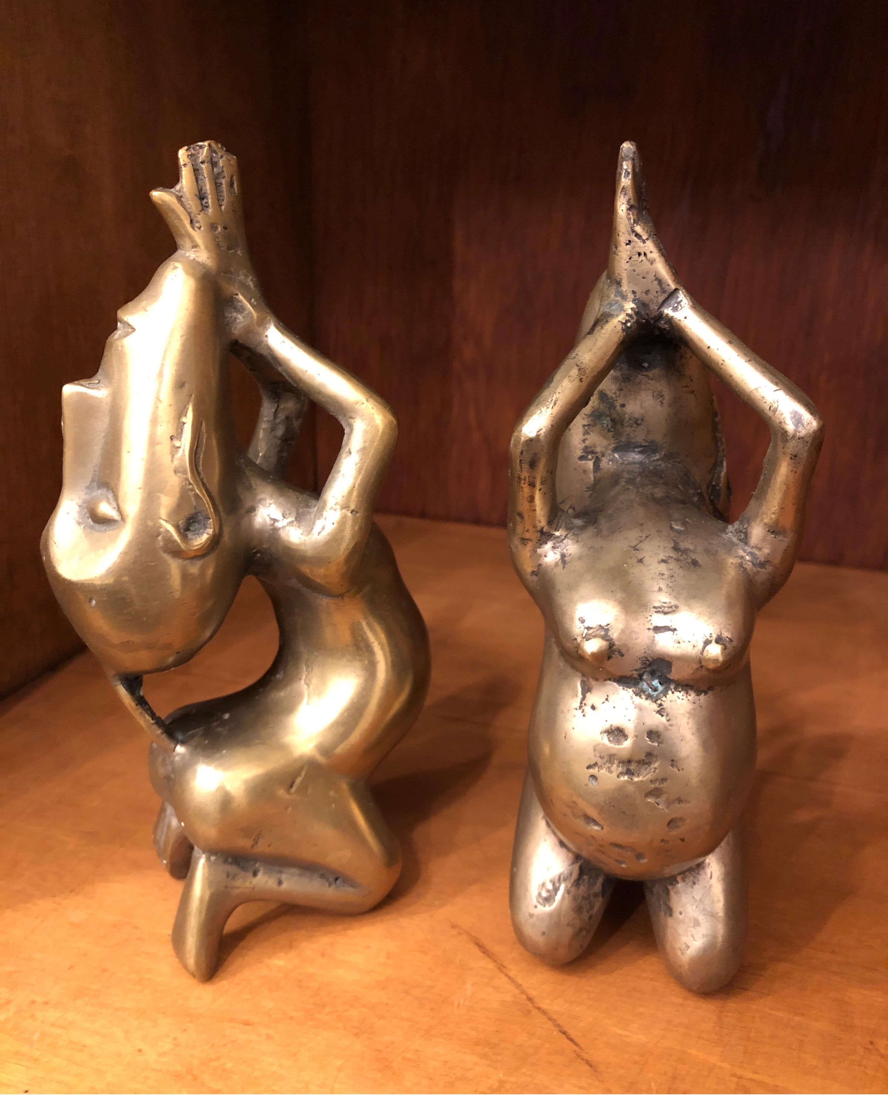 19th Century Rare Pair of Brass Dogon Nude Couple Kneeling/Fertility