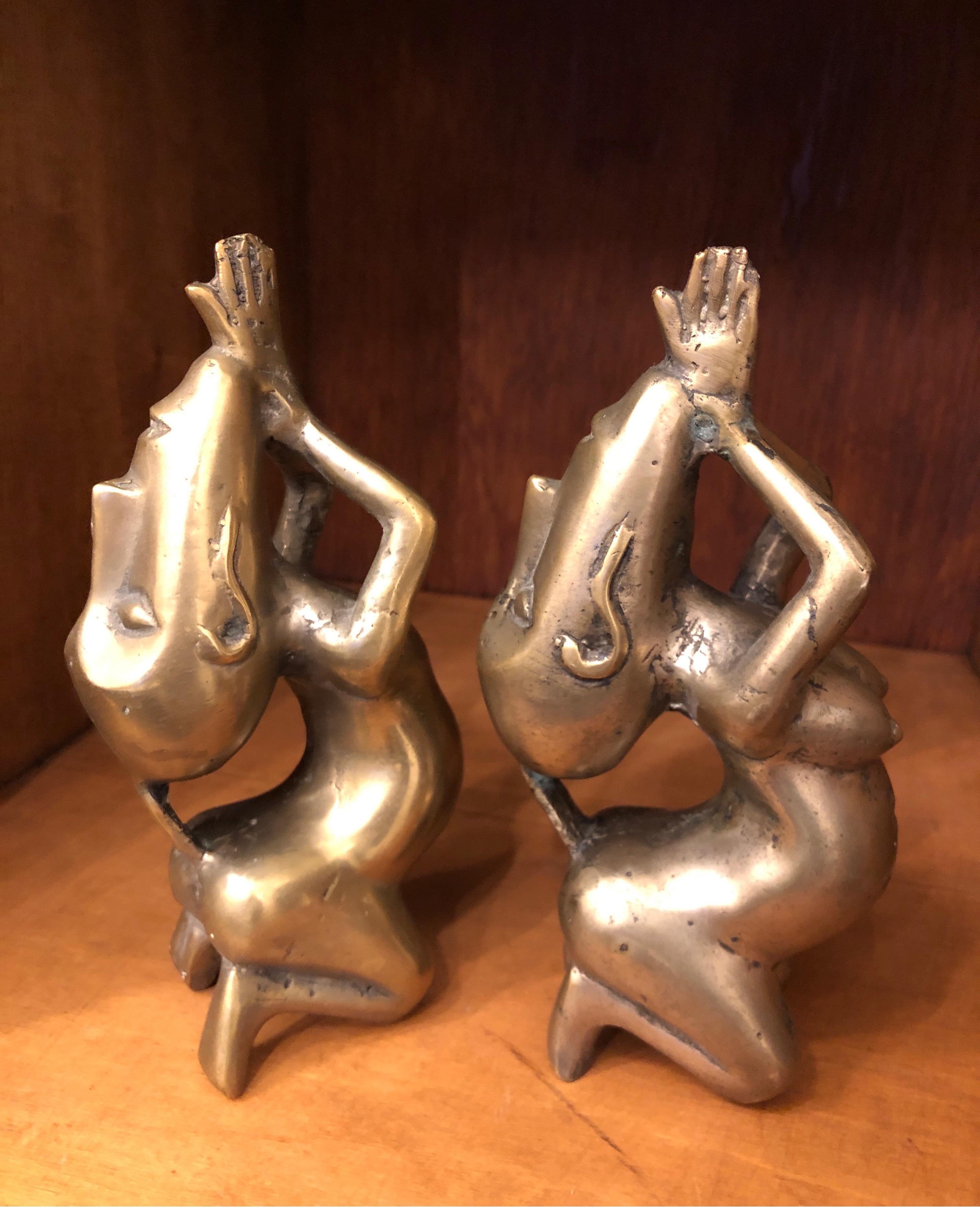 Rare Pair of Brass Dogon Nude Couple Kneeling/Fertility 1