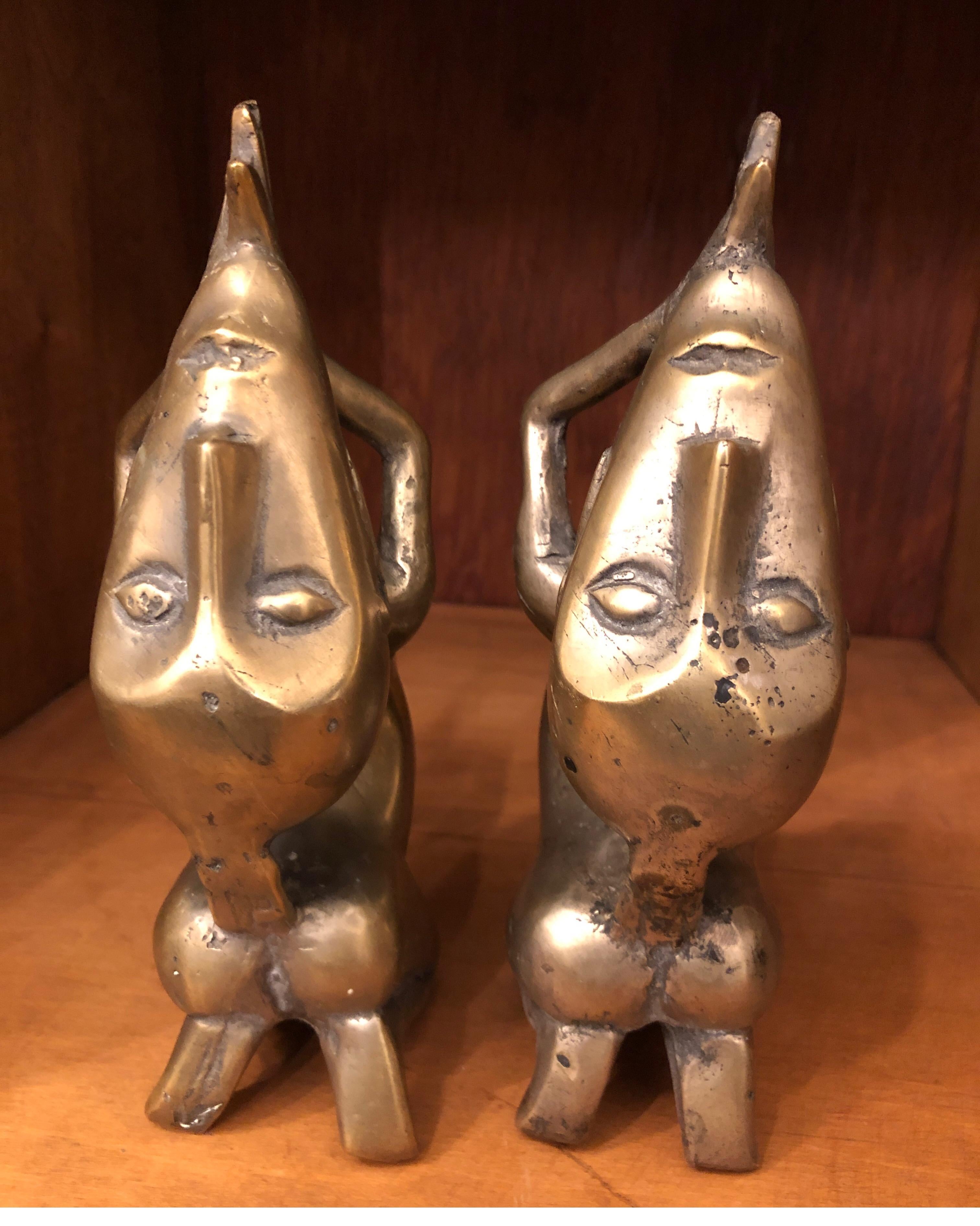 Rare Pair of Brass Dogon Nude Couple Kneeling/Fertility 2