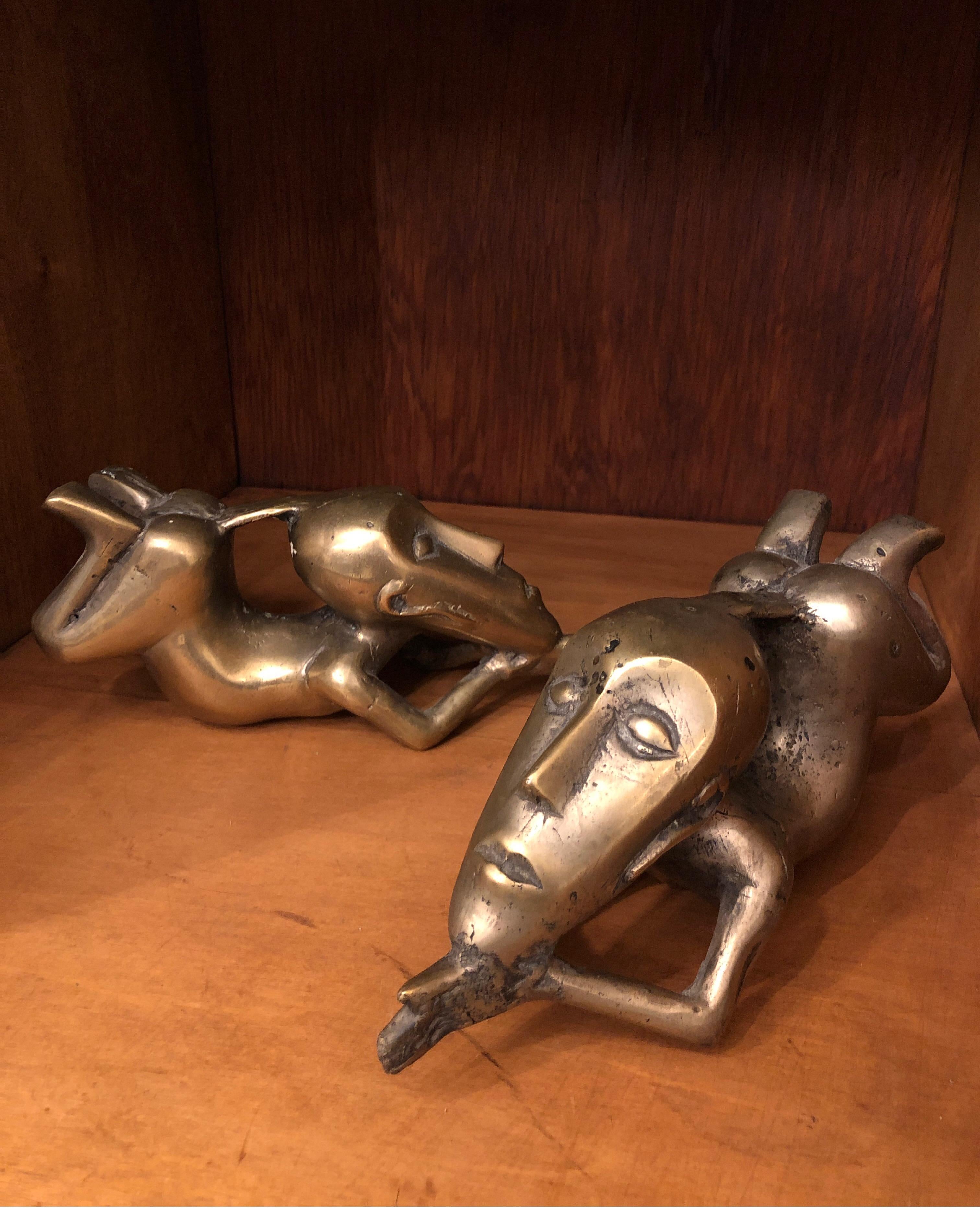 Rare Pair of Brass Dogon Nude Couple Kneeling/Fertility 3