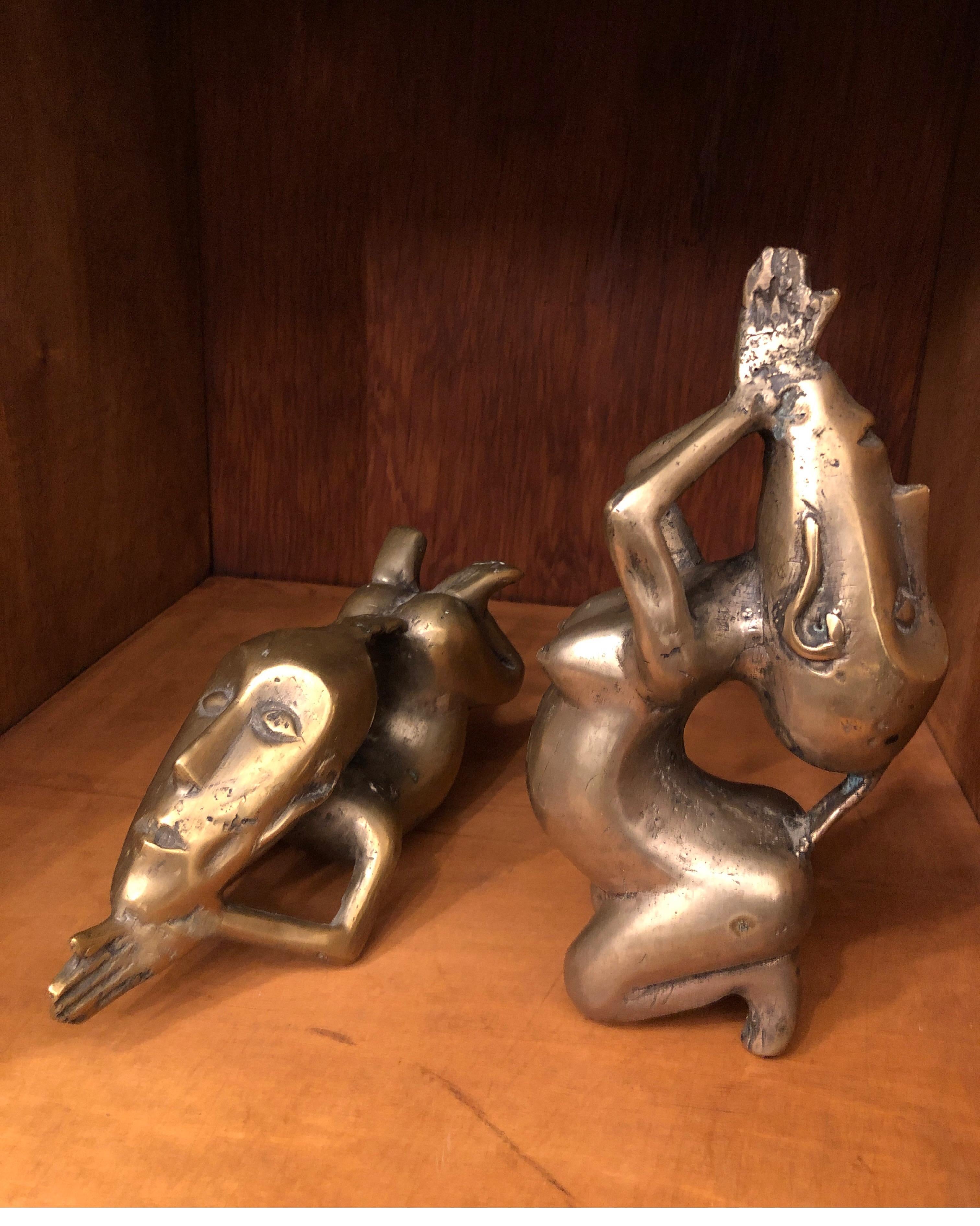 Rare Pair of Brass Dogon Nude Couple Kneeling/Fertility 4