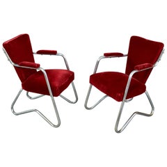 Rare Pair of Tubular Armchairs, Italy, 1950s