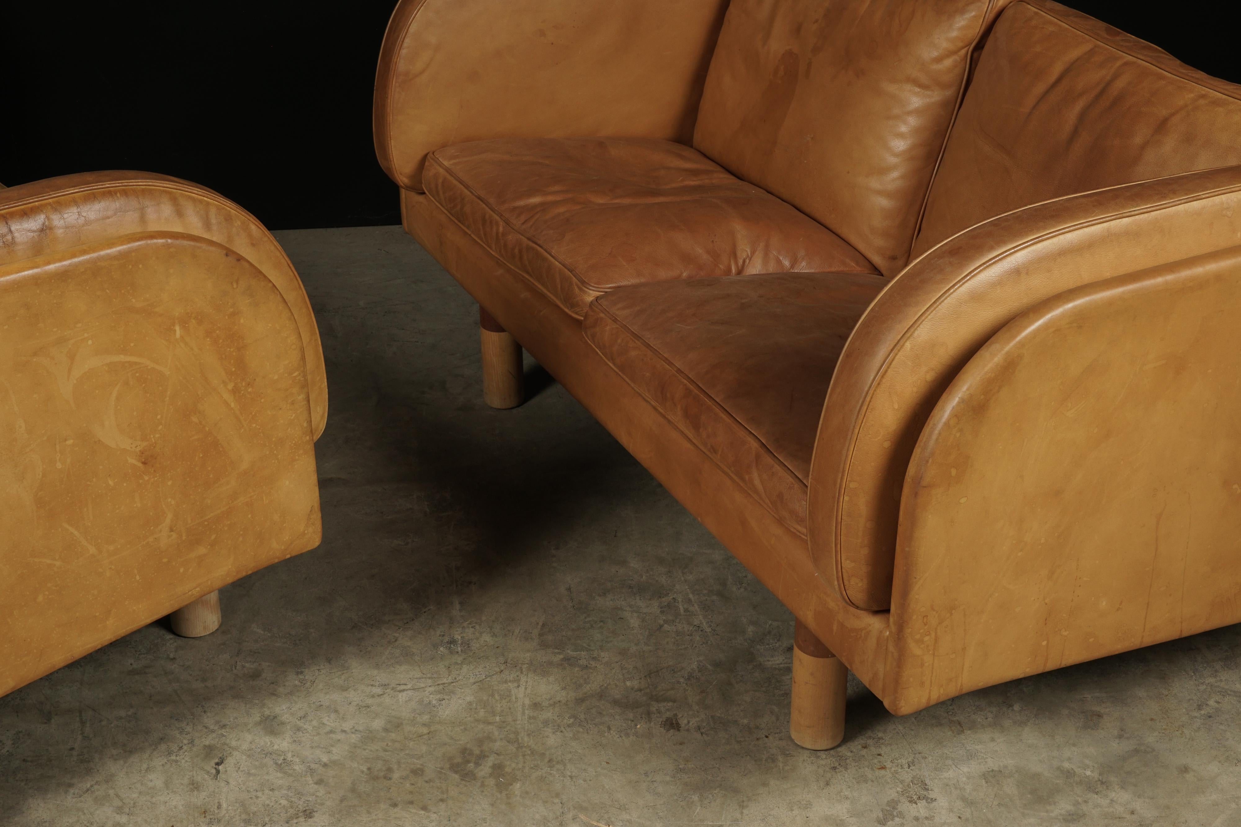 European Rare Pair of Two-Seat Sofas in Cognac Leather Designed by Jørgen Gammelgaard