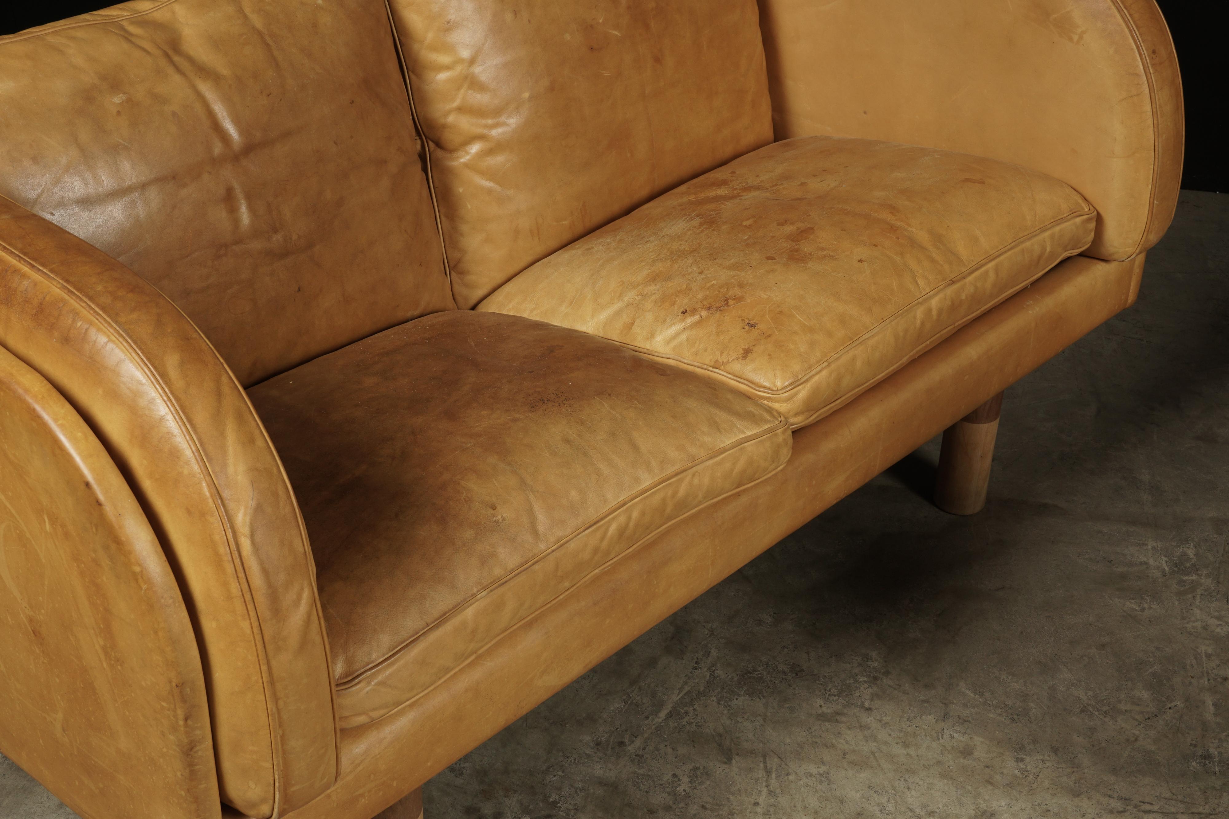 Rare Pair of Two-Seat Sofas in Cognac Leather Designed by Jørgen Gammelgaard In Good Condition In Nashville, TN