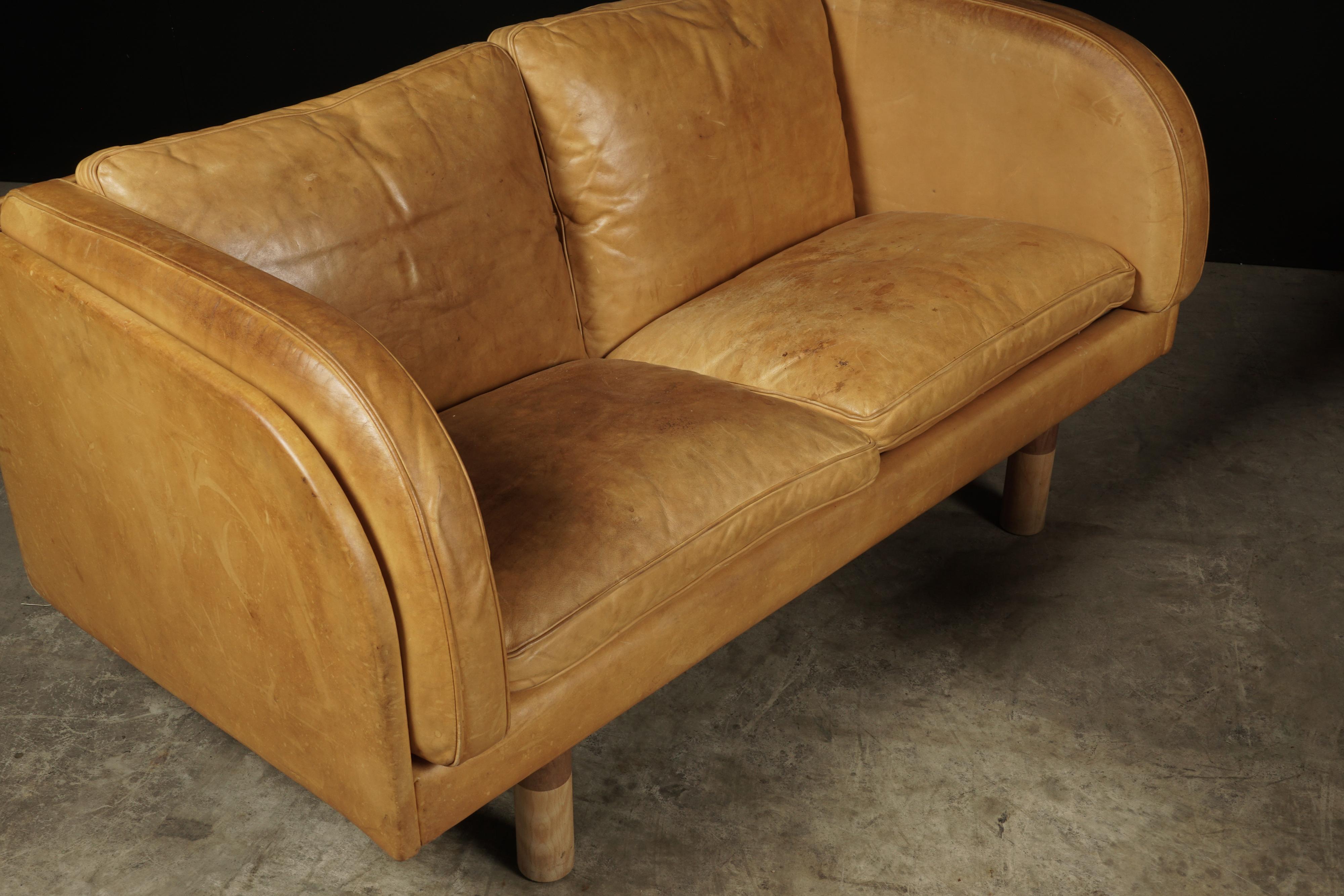 Late 20th Century Rare Pair of Two-Seat Sofas in Cognac Leather Designed by Jørgen Gammelgaard