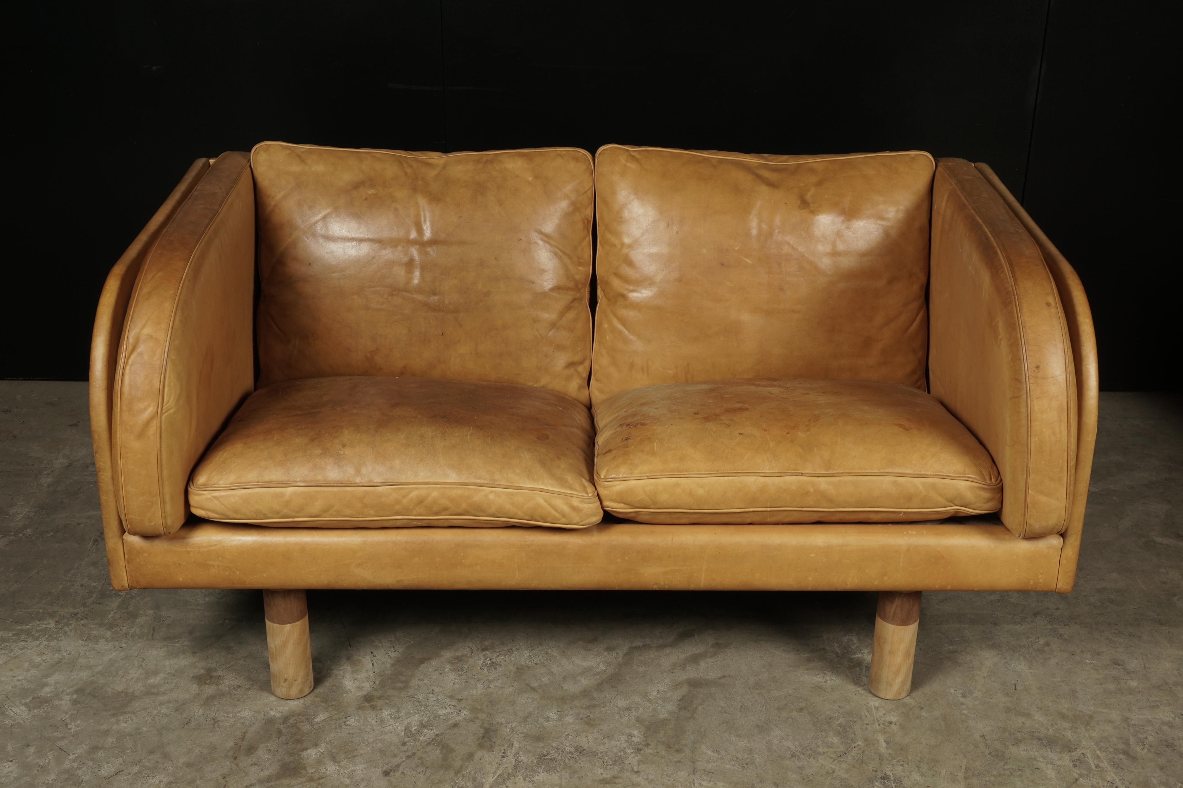 Rare Pair of Two-Seat Sofas in Cognac Leather Designed by Jørgen Gammelgaard 1