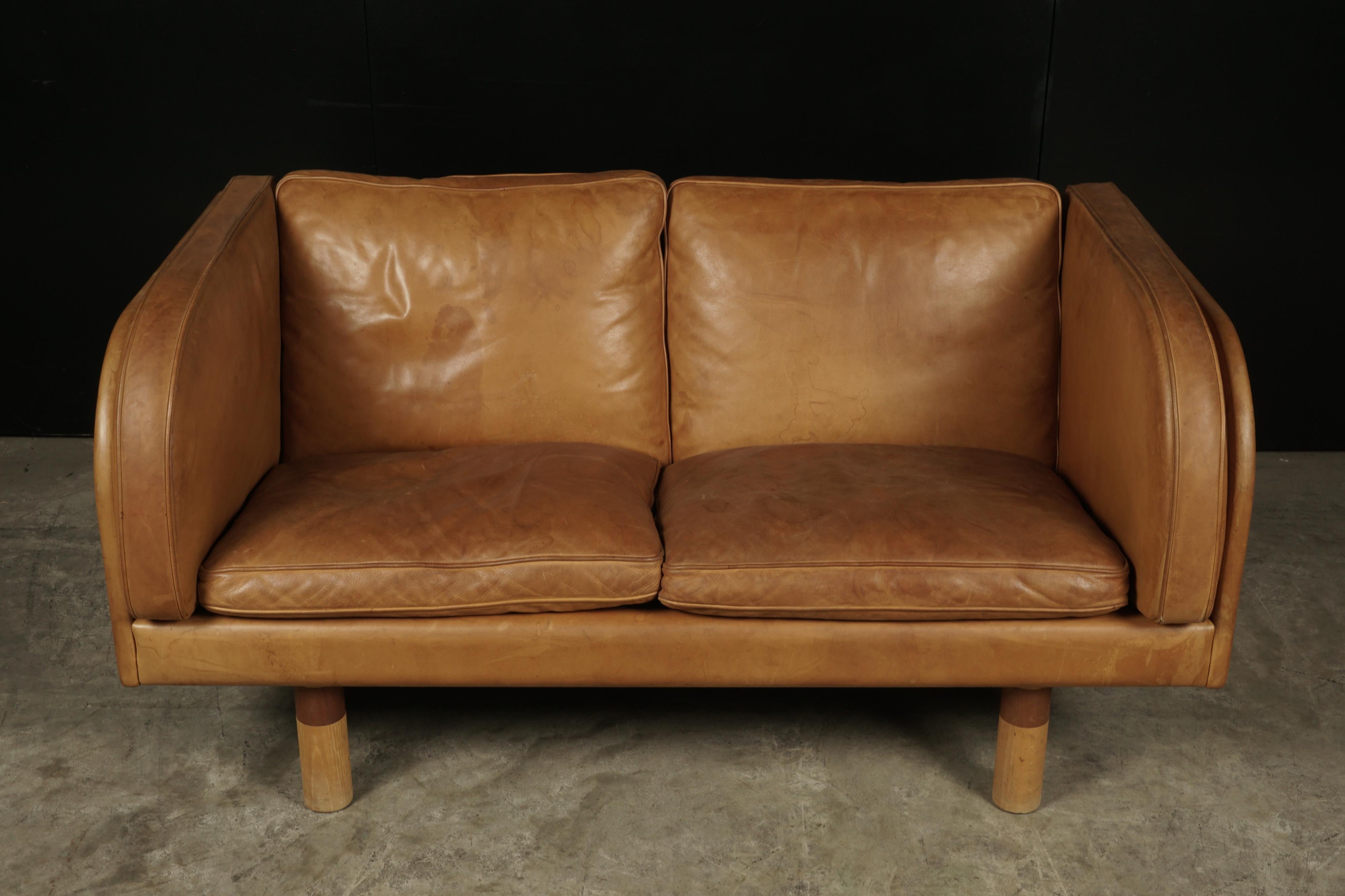 Rare Pair of Two-Seat Sofas in Cognac Leather Designed by Jørgen Gammelgaard 2