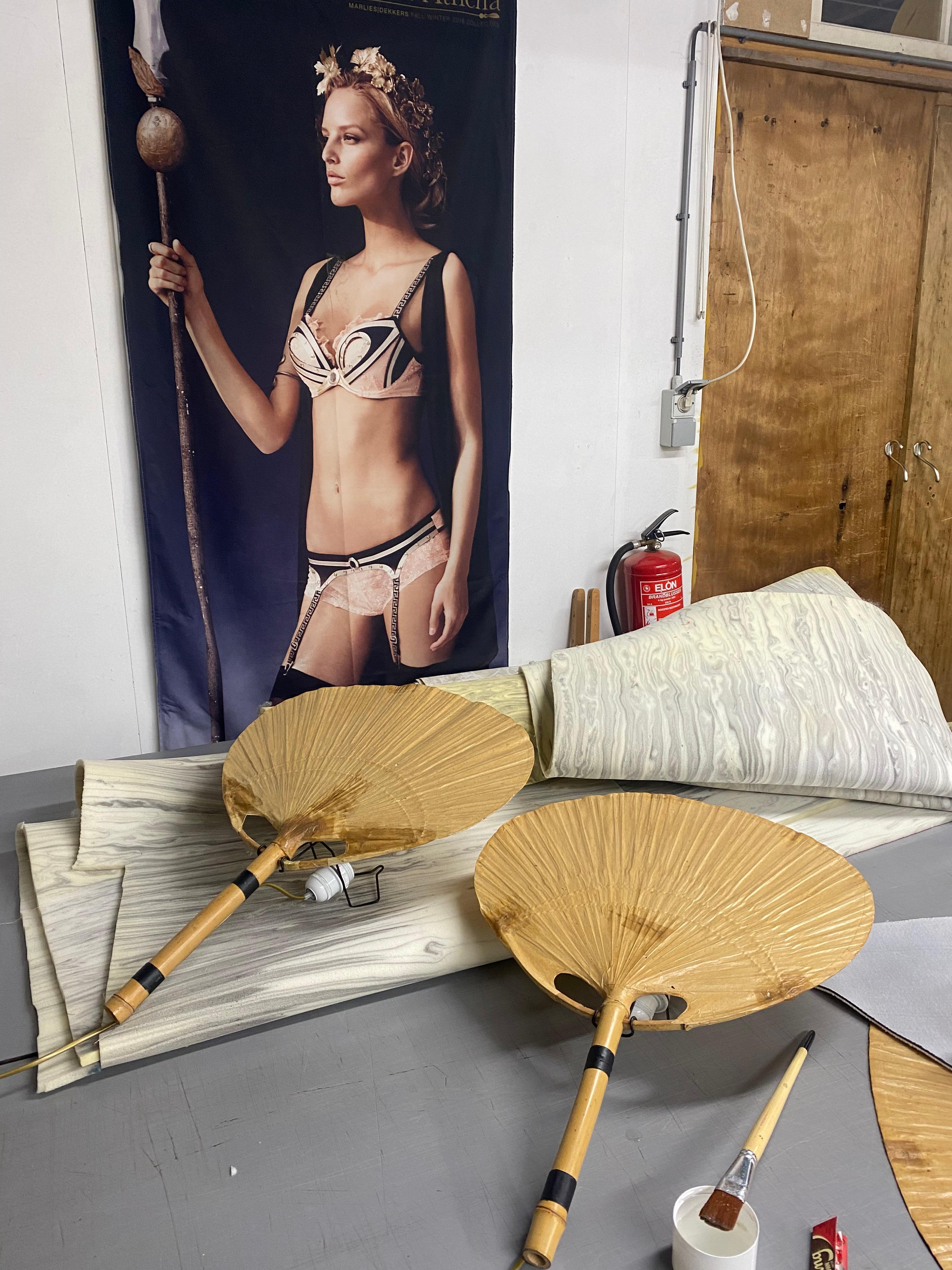 Seltenes Paar japanischer Fächer-Wandapplikationen aus Uchiwa II von Ingo Maurer, Deutschland 1973 3