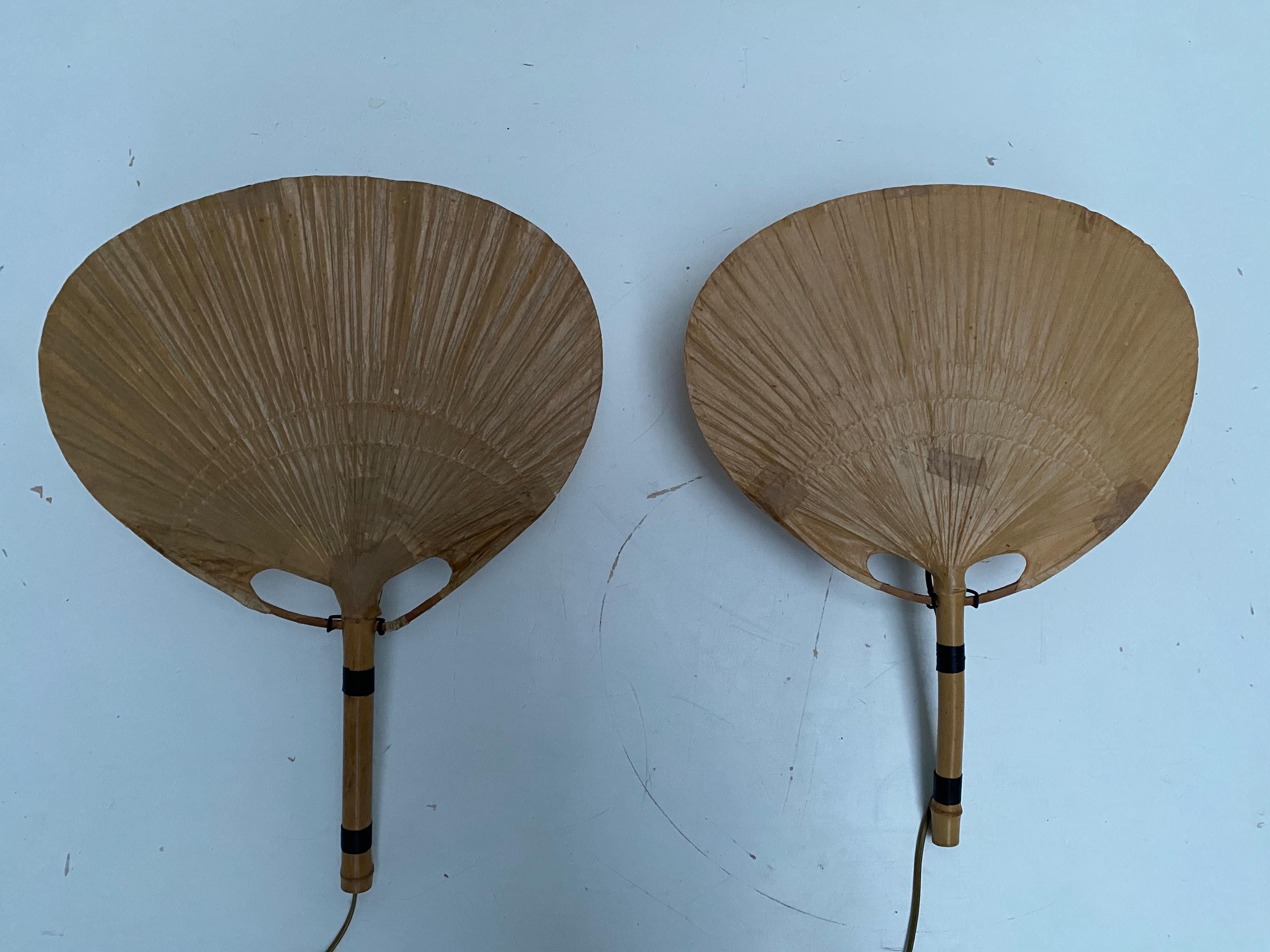 Rare Pair of Uchiwa II Japanese Fan Wall Appliques by Ingo Maurer Germany 1973 9