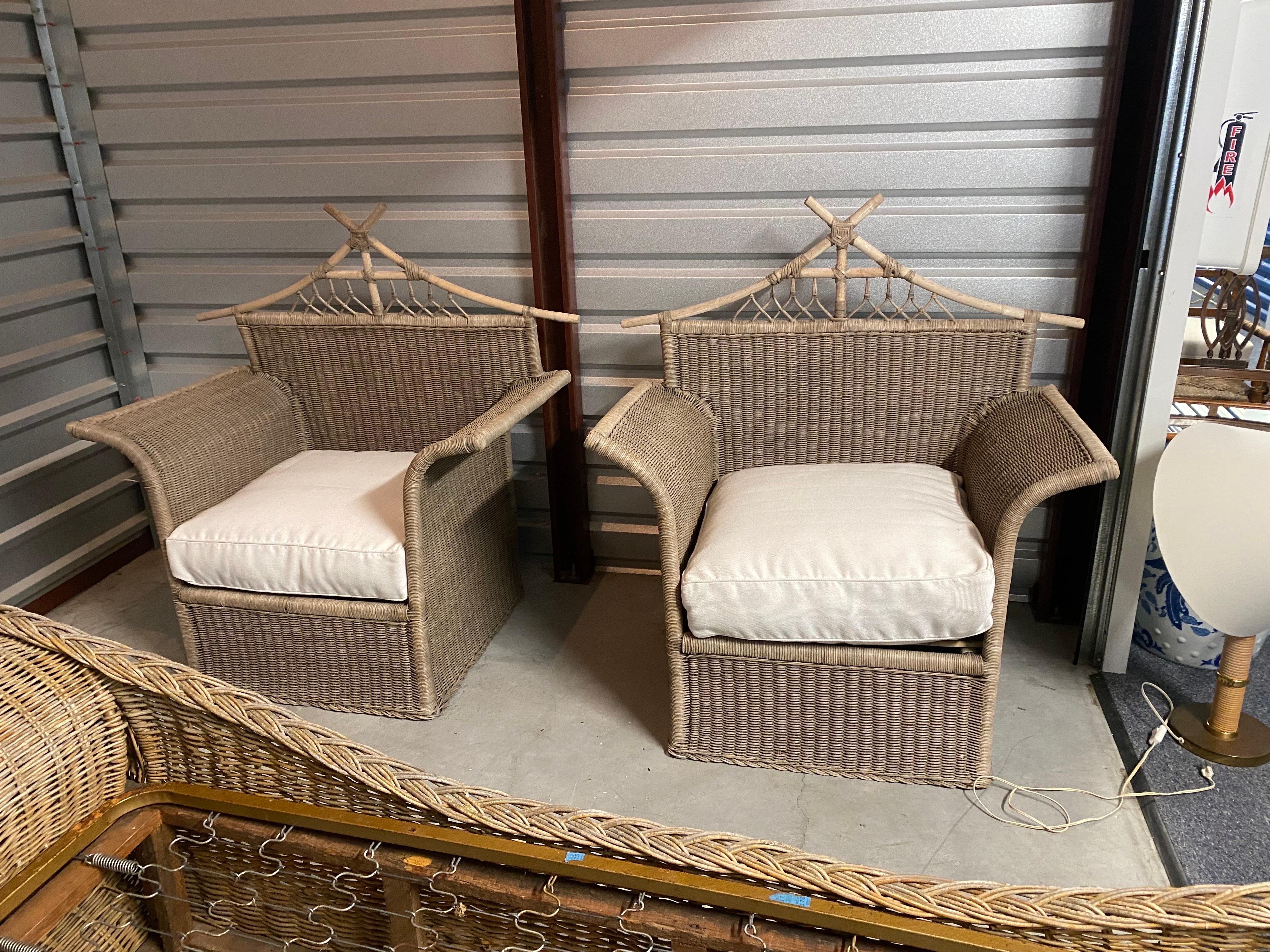 Rare Pair of Valentino Wicker Chairs, 1970s For Sale 11