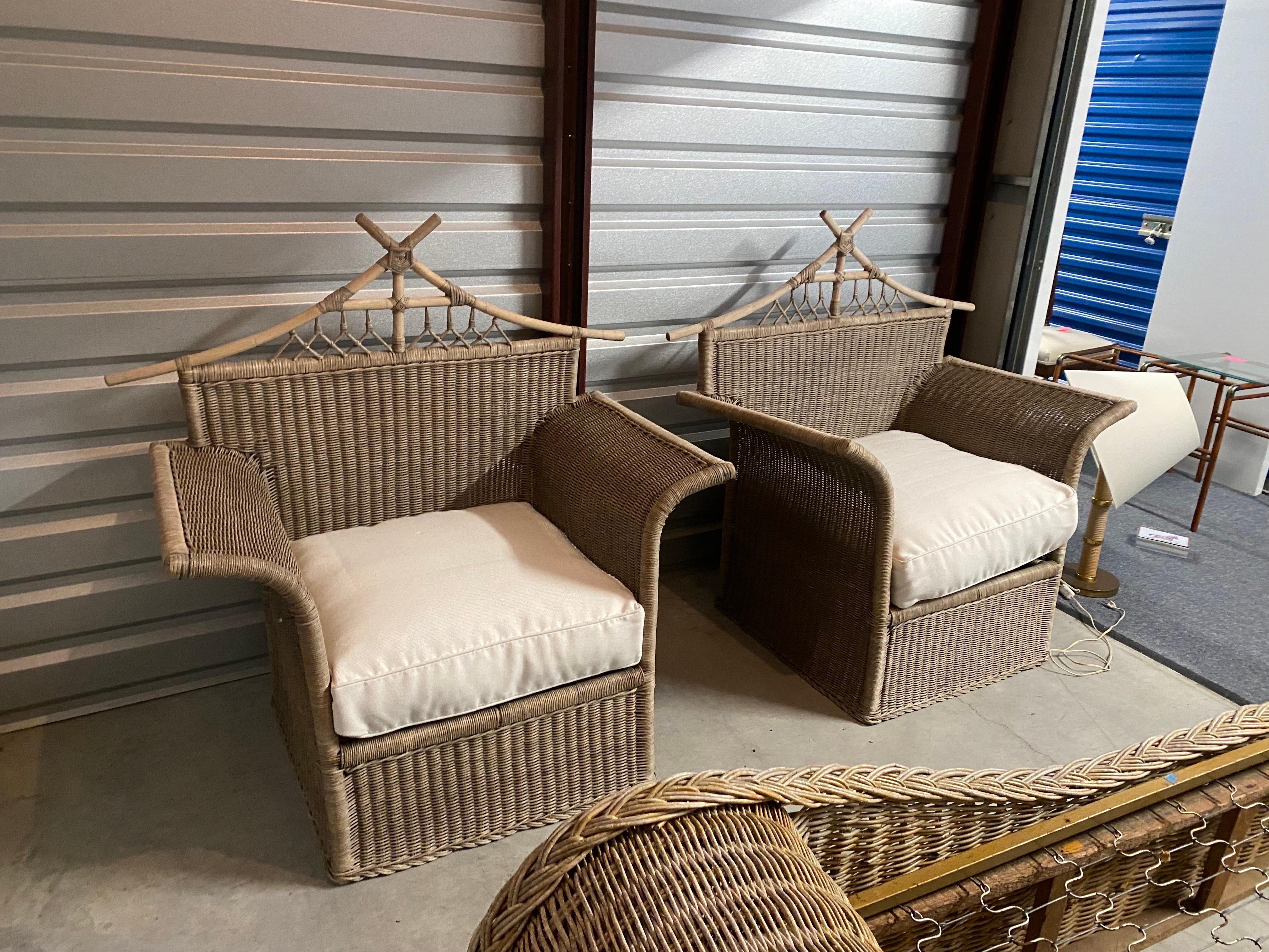 Rare Pair of Valentino Wicker Chairs, 1970s For Sale 12
