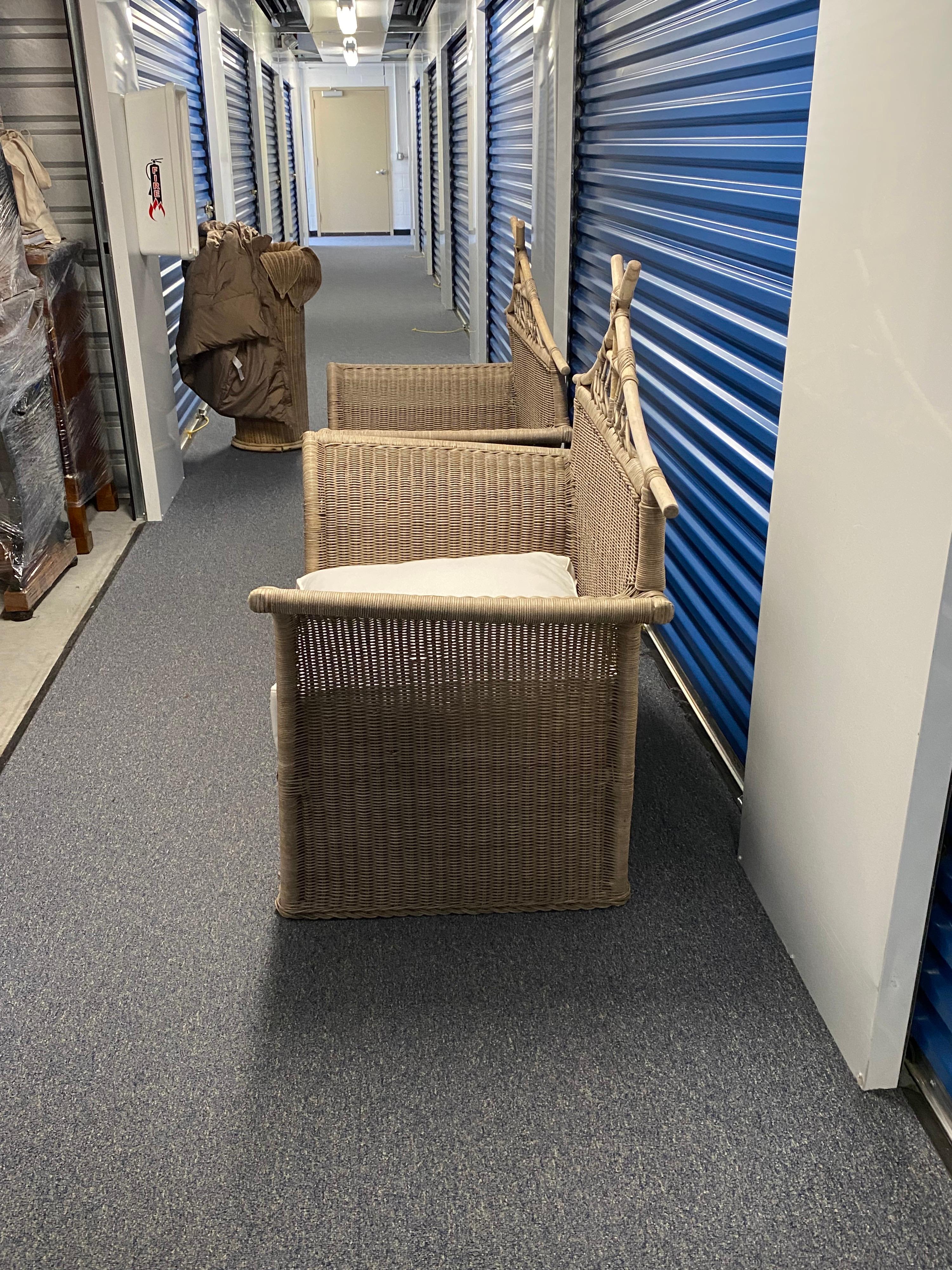 Rare Pair of Valentino Wicker Chairs, 1970s In Fair Condition For Sale In Southampton, NY