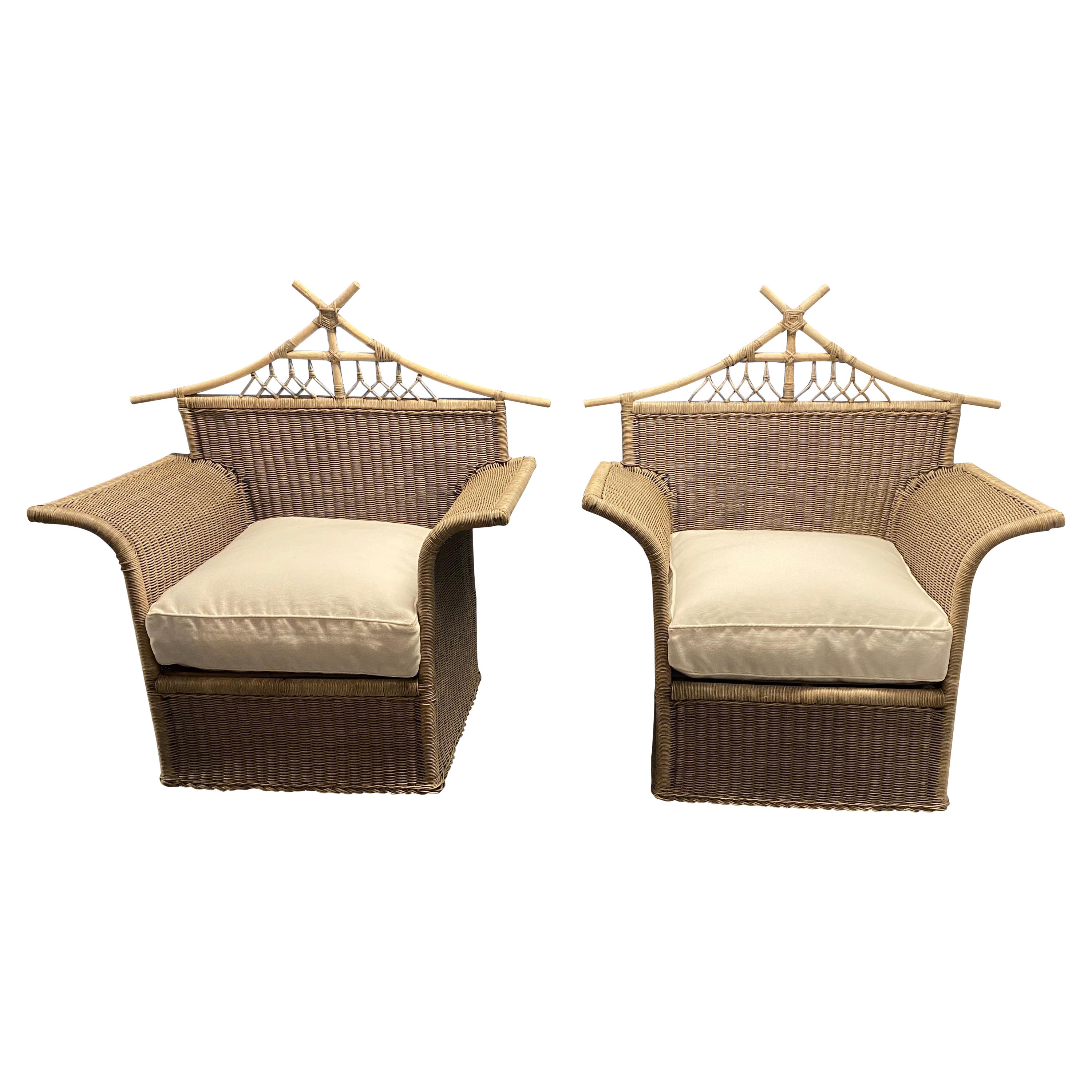 Rare Pair of Valentino Wicker Chairs, 1970s